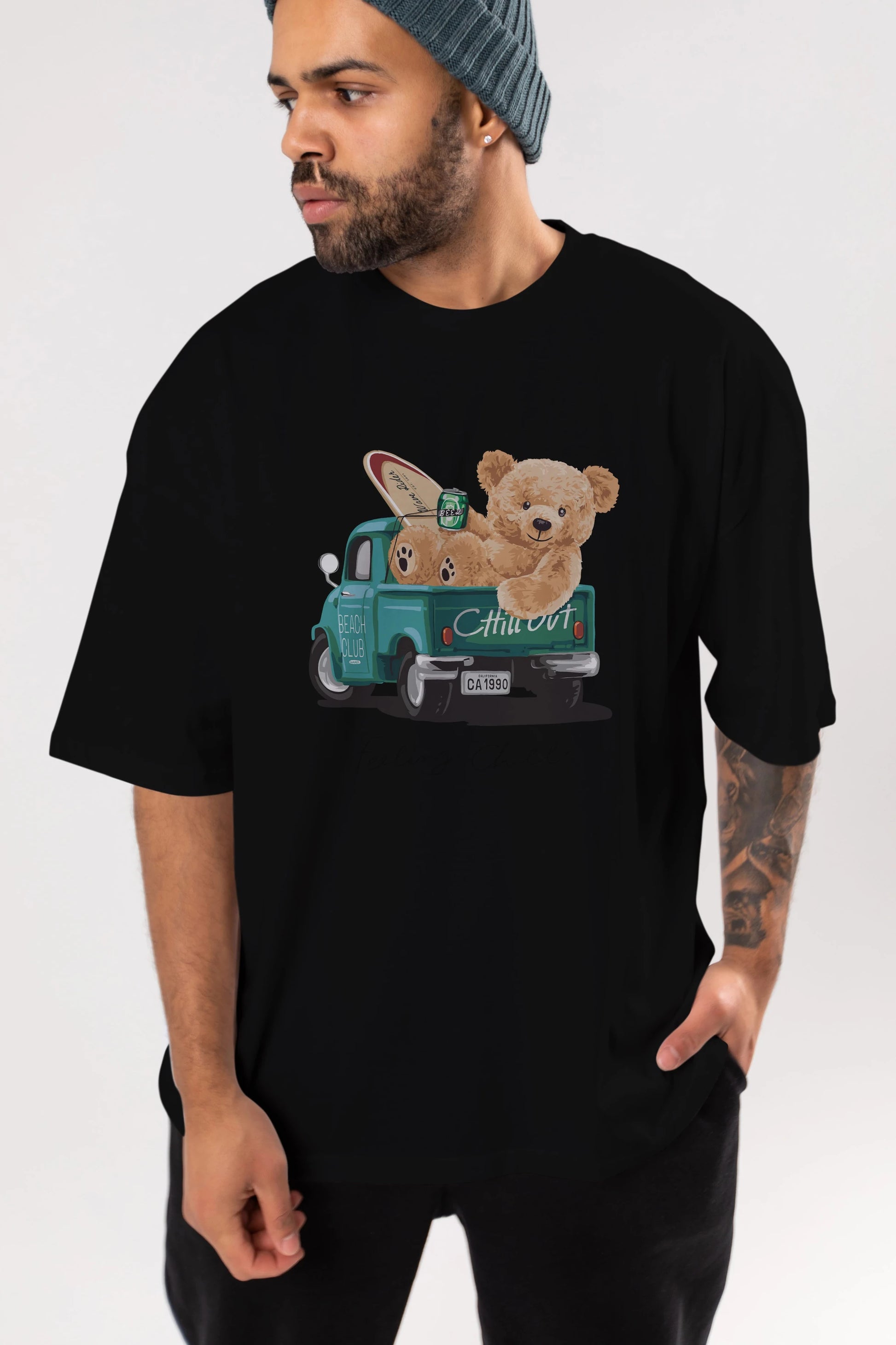 Teddy Bear Chill Out Ön Baskılı Oversize t-shirt Erkek Kadın Unisex %100 Pamuk