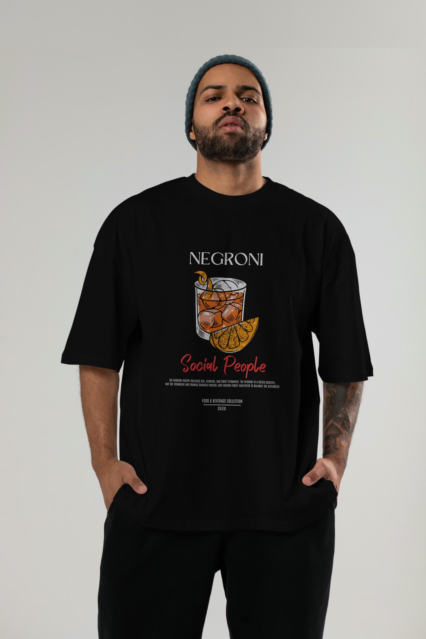 Negroni Kokteyl Serisi ön Baskılı Oversize t-shirt Erkek Kadın %100 Pamuk Bisiklet Yaka tişort