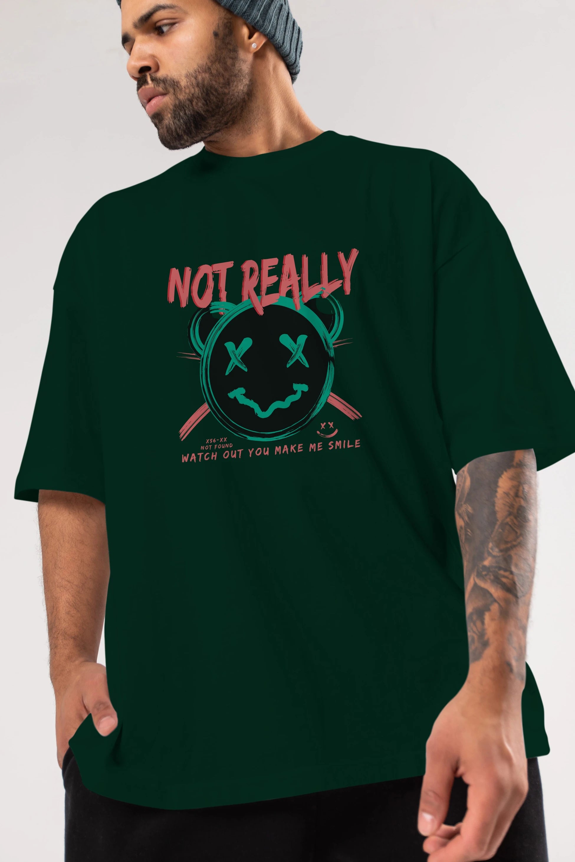 Not Really Bear Ön Baskılı Oversize t-shirt Erkek Kadın Unisex