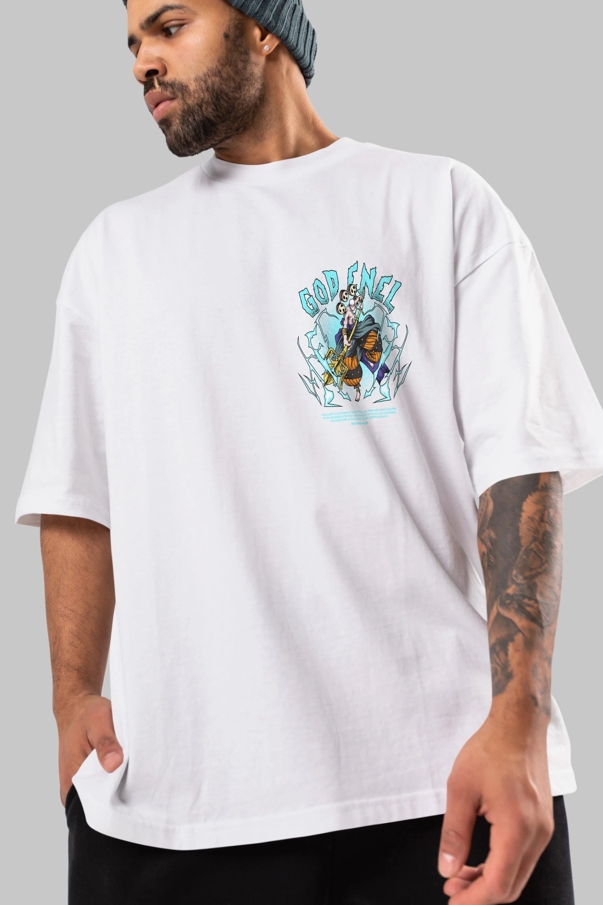 Eneru Ön Sol Baskılı Oversize t-shirt Erkek Kadın Unisex %100 Pamuk Bisiklet Yaka tişort