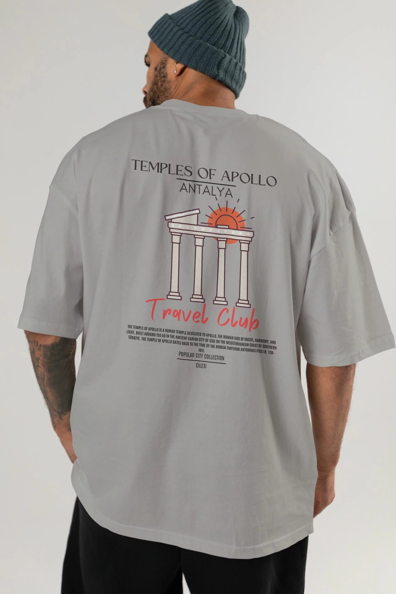 Temples Of Apollo Antalya Arka Baskılı Oversize t-shirt Erkek Kadın Pamuk Bisiklet Yaka tişort