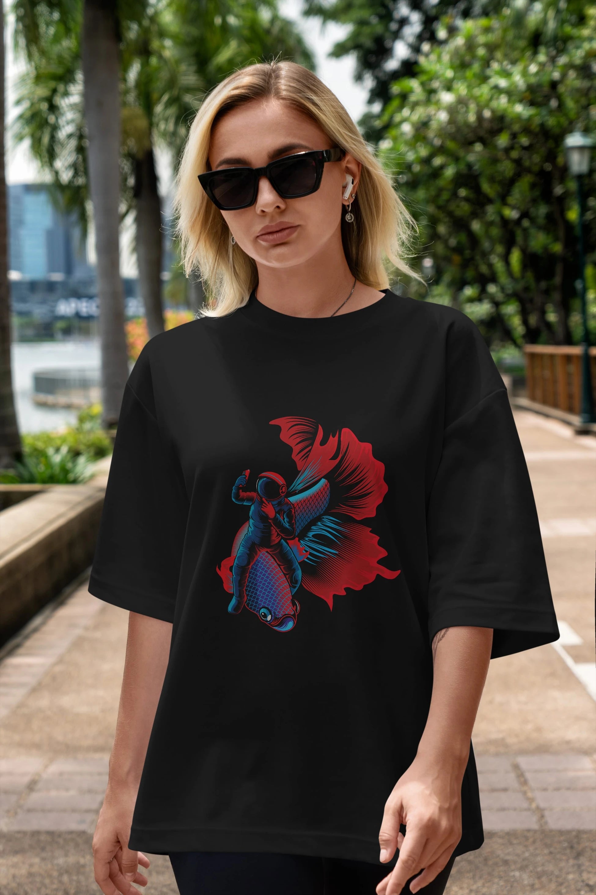 Astrofish selfie Ön Baskılı Oversize t-shirt Erkek Kadın Unisex