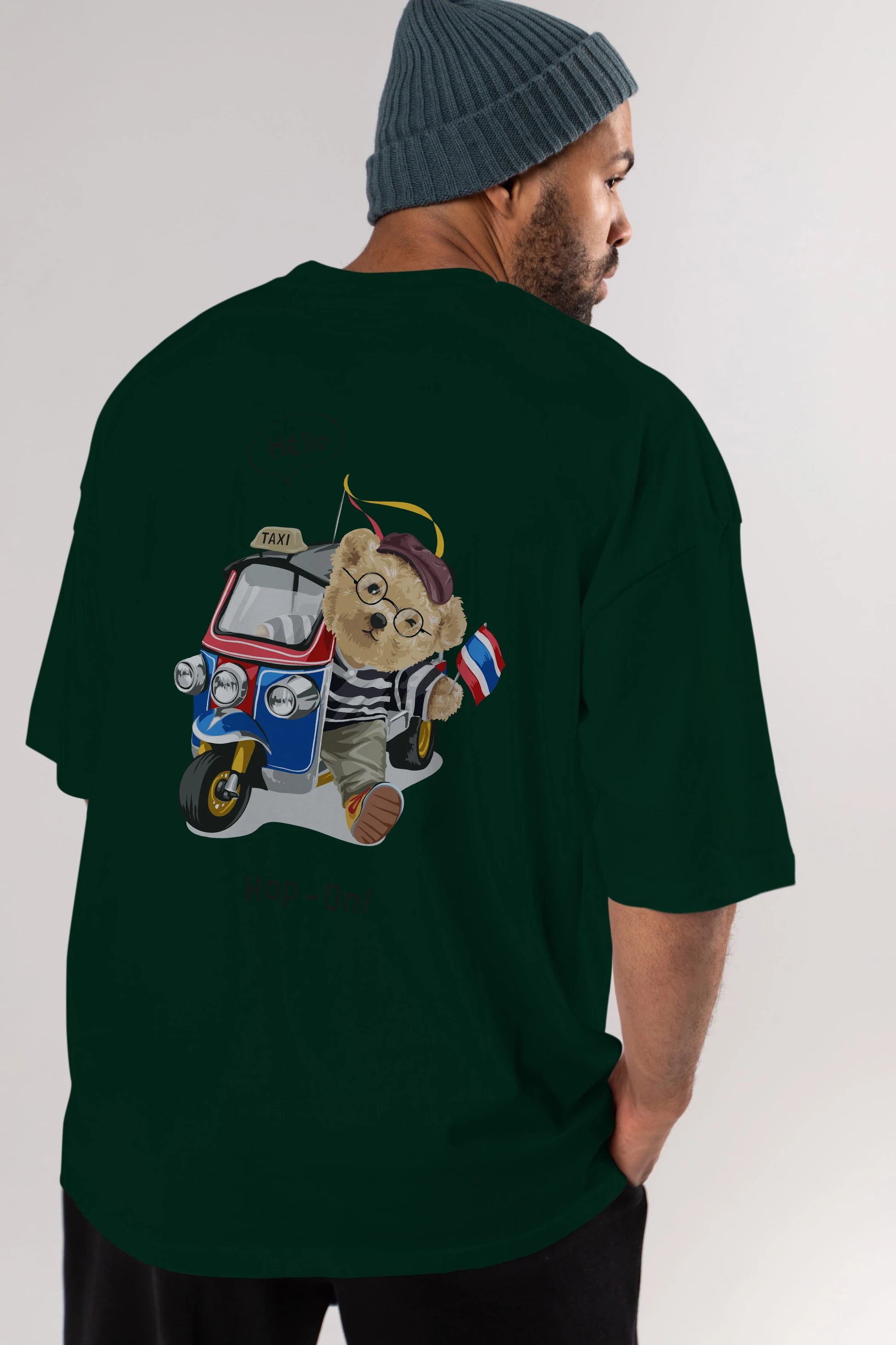 Teddy Bear Hop-On Arka Baskılı Oversize t-shirt Erkek Kadın Unisex %100 Pamuk