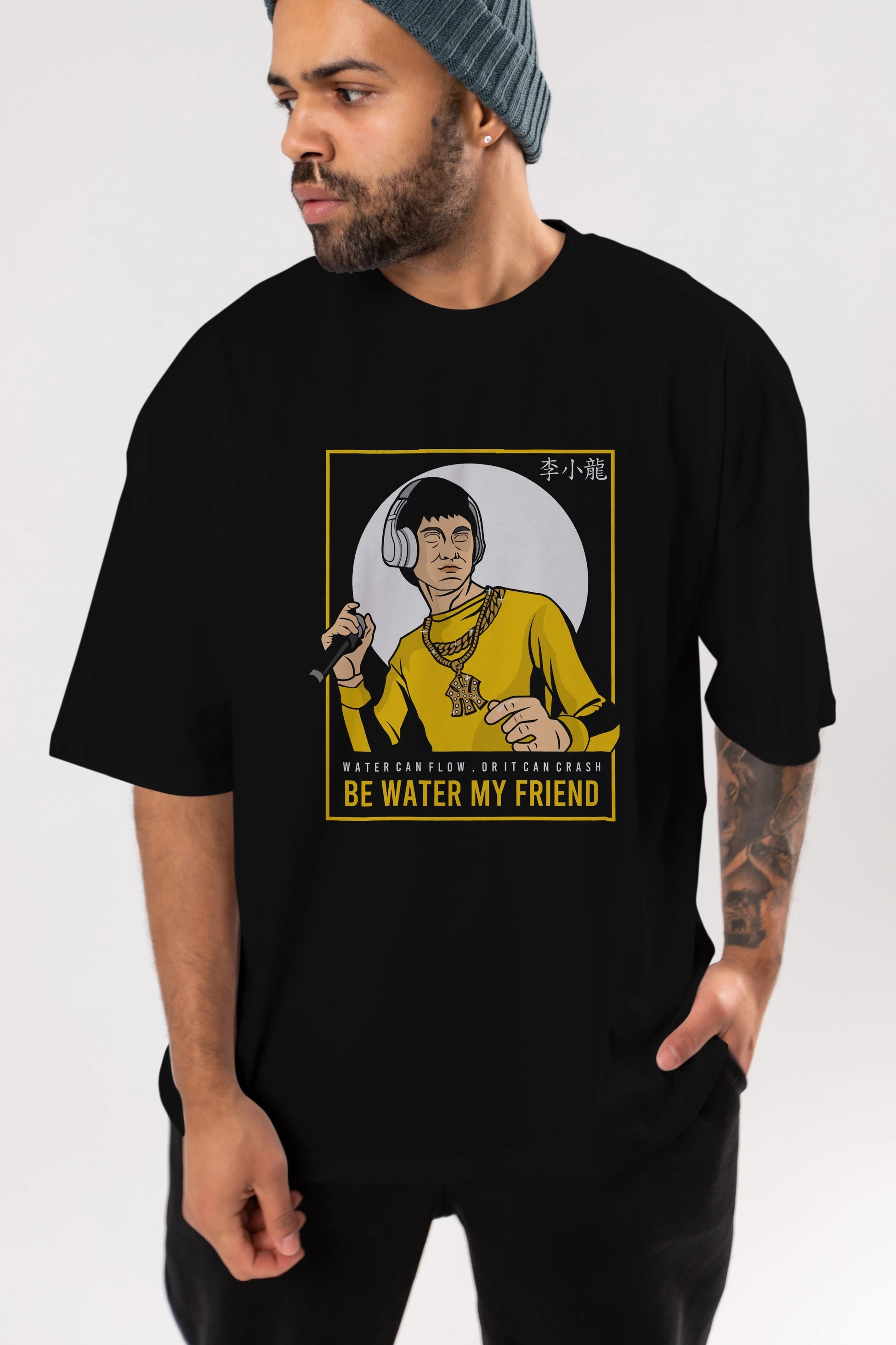 Bruce Lee Rapper Ön Baskılı Oversize t-shirt Erkek Kadın Unisex %100 Pamuk tişort