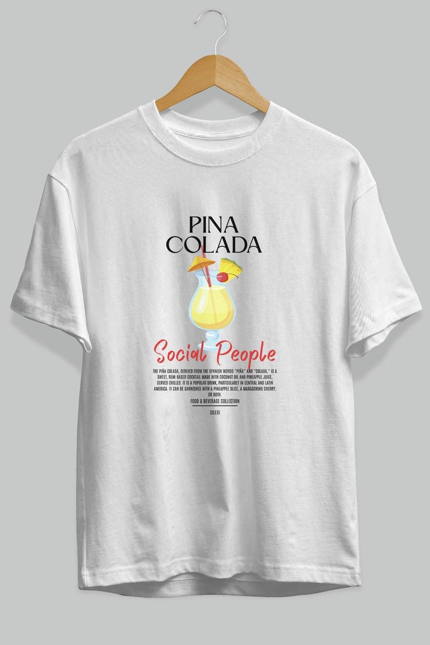 Pına Colada Kokteyl Serisi ön Baskılı Oversize t-shirt Erkek Kadın %100 Pamuk Bisiklet Yaka tişort