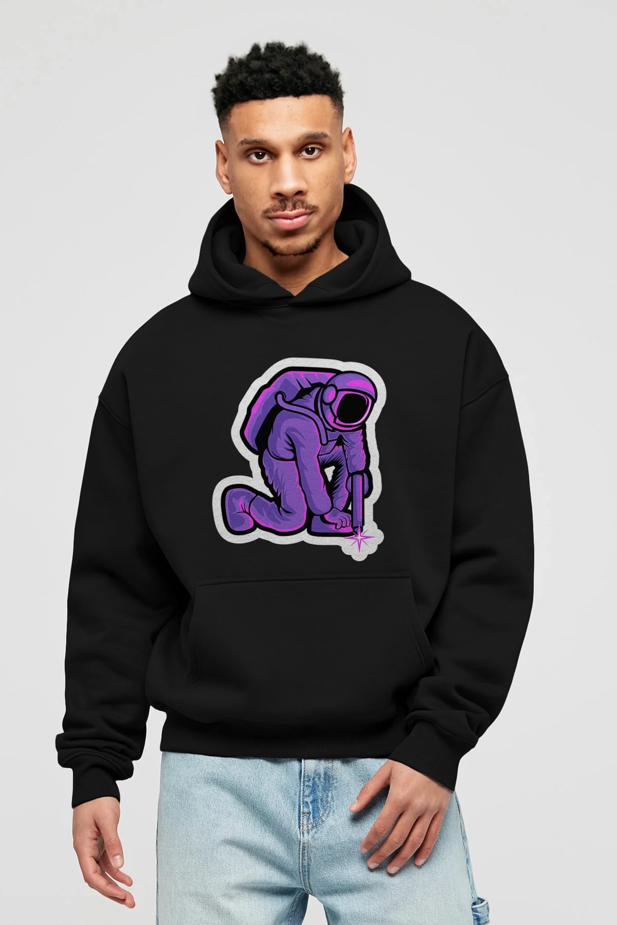 Welding in Space Sticker Ön Baskılı Hoodie Oversize Kapüşonlu Sweatshirt Erkek Kadın Unisex