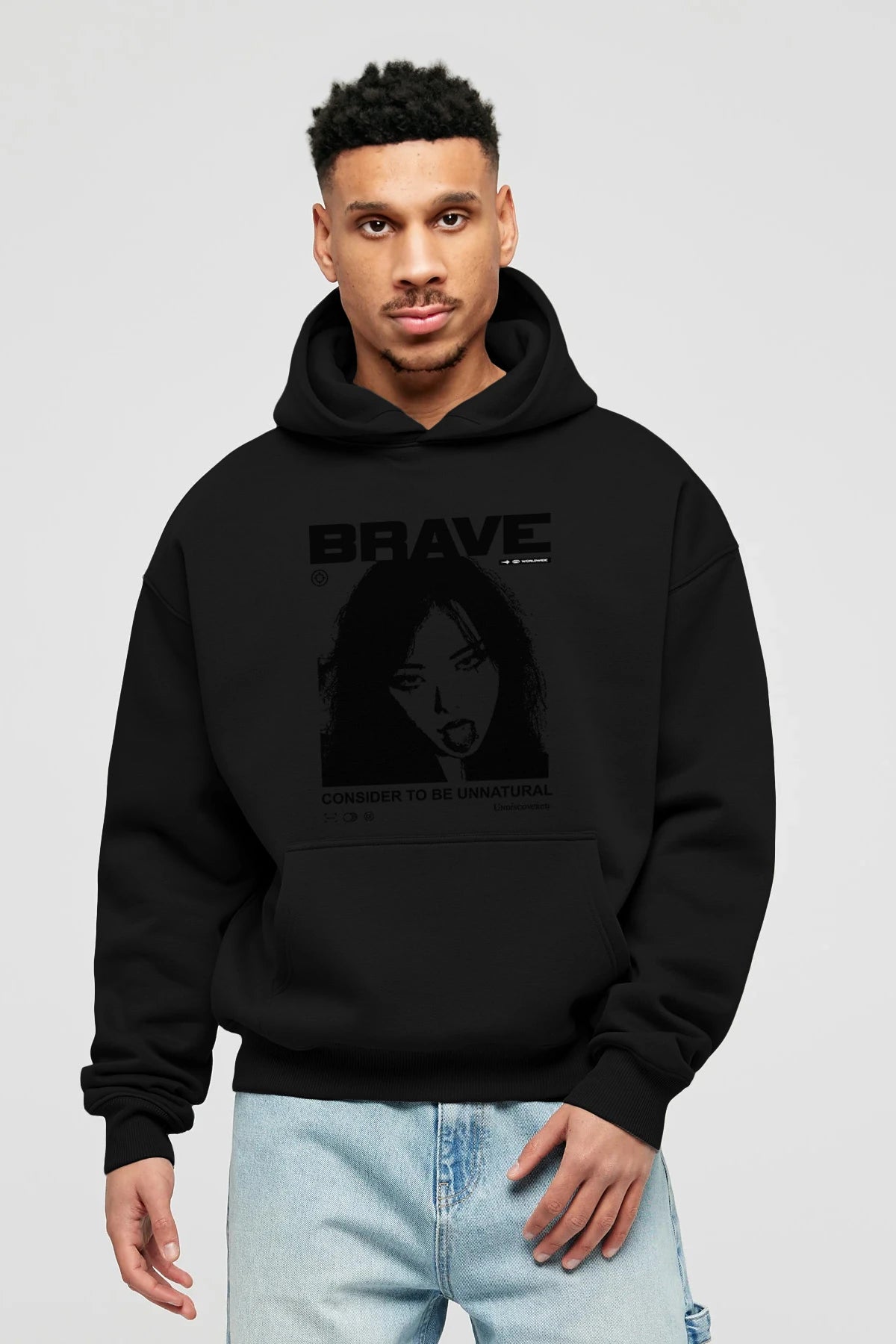Brave Ön Baskılı Hoodie Oversize Kapüşonlu Sweatshirt Erkek Kadın Unisex