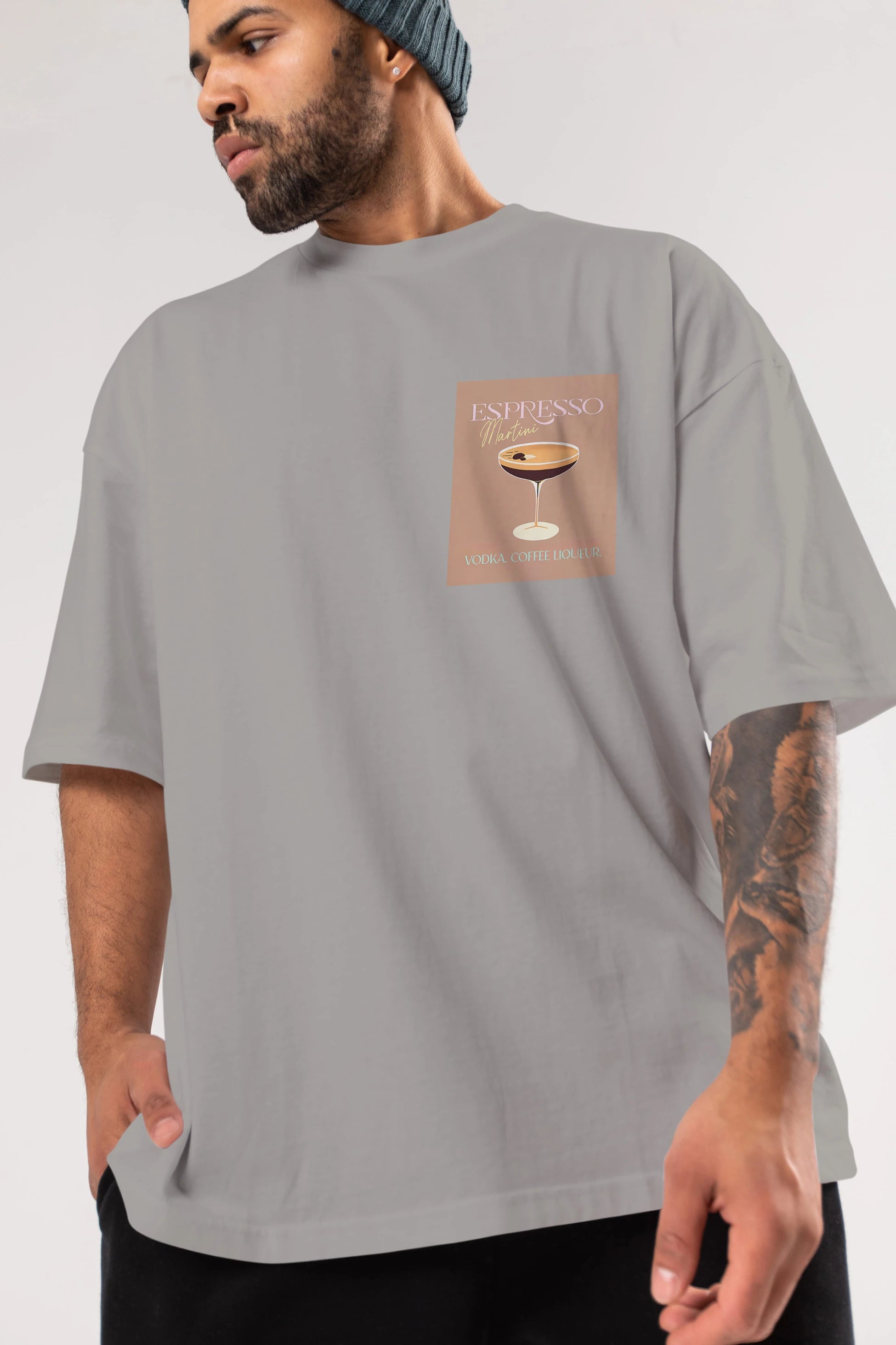 Espresso Martini Cocktail Ön Sol Baskılı Oversize t-shirt Erkek Kadın Unisex %100 Pamuk Bisiklet Yaka tişort