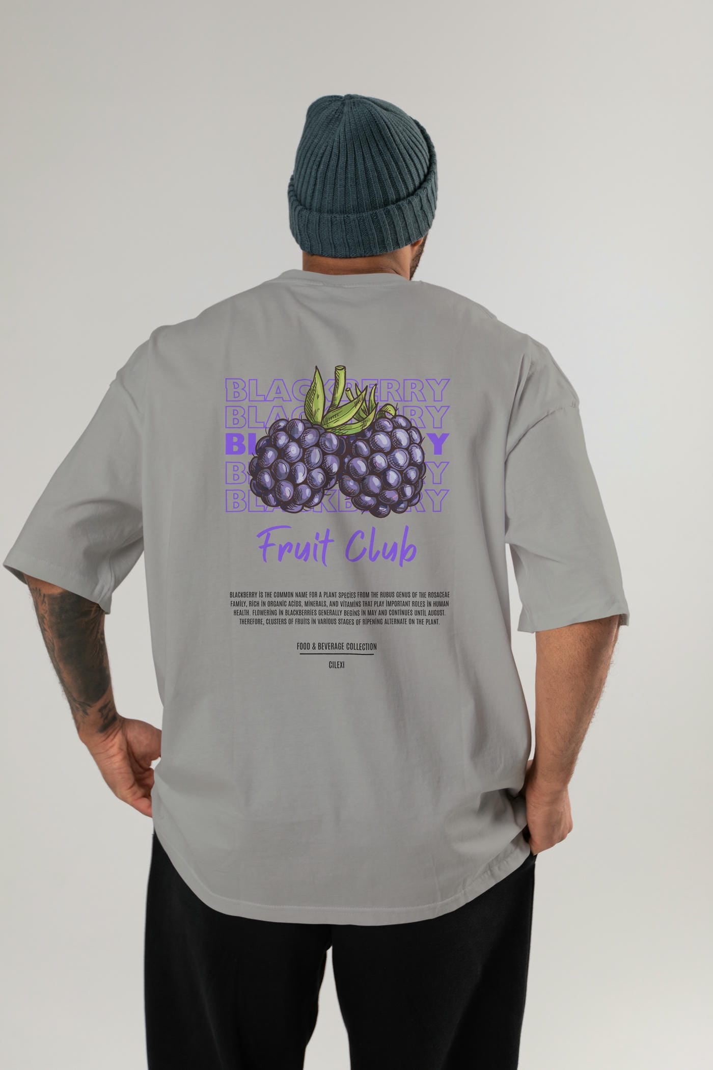 Blackberry Arka Baskılı Oversize t-shirt Erkek Kadın Pamuk Bisiklet Yaka tişort