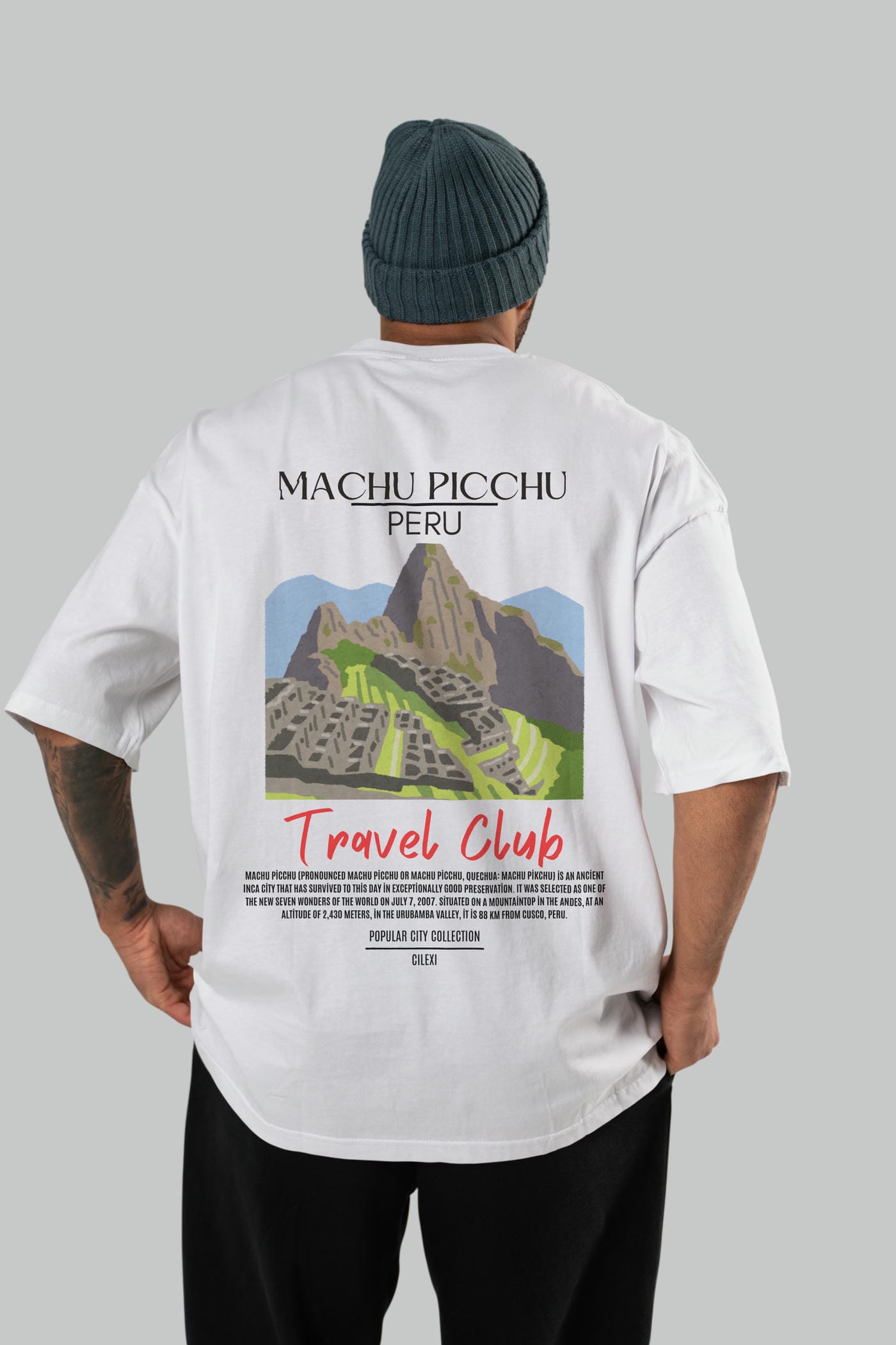 Machu Picchu Peru Arka Baskılı Oversize t-shirt Erkek Kadın Pamuk Bisiklet Yaka tişort