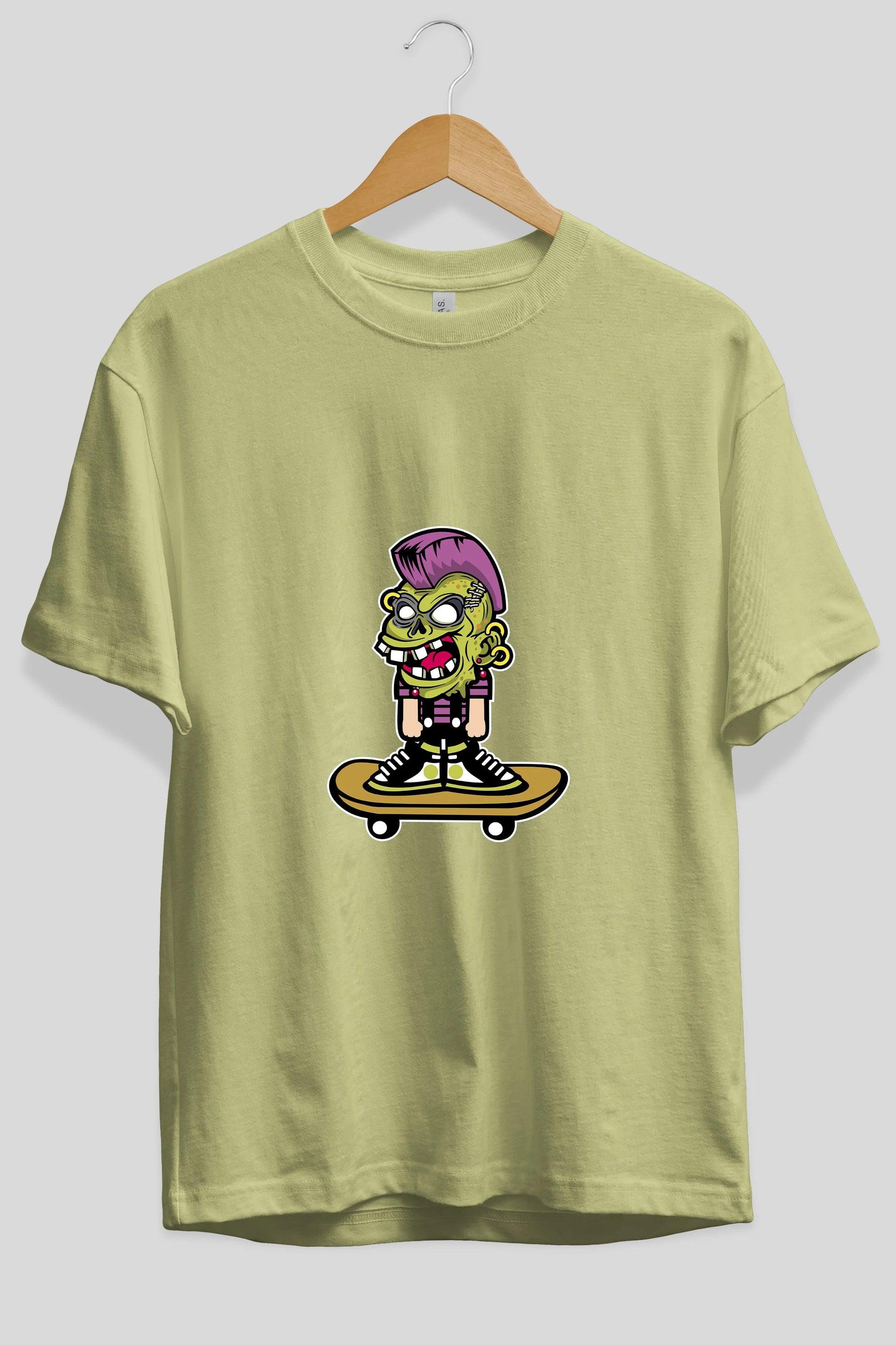 Zombie Punk Skater Ön Baskılı Oversize t-shirt Erkek Kadın Unisex %100 Pamuk tişort