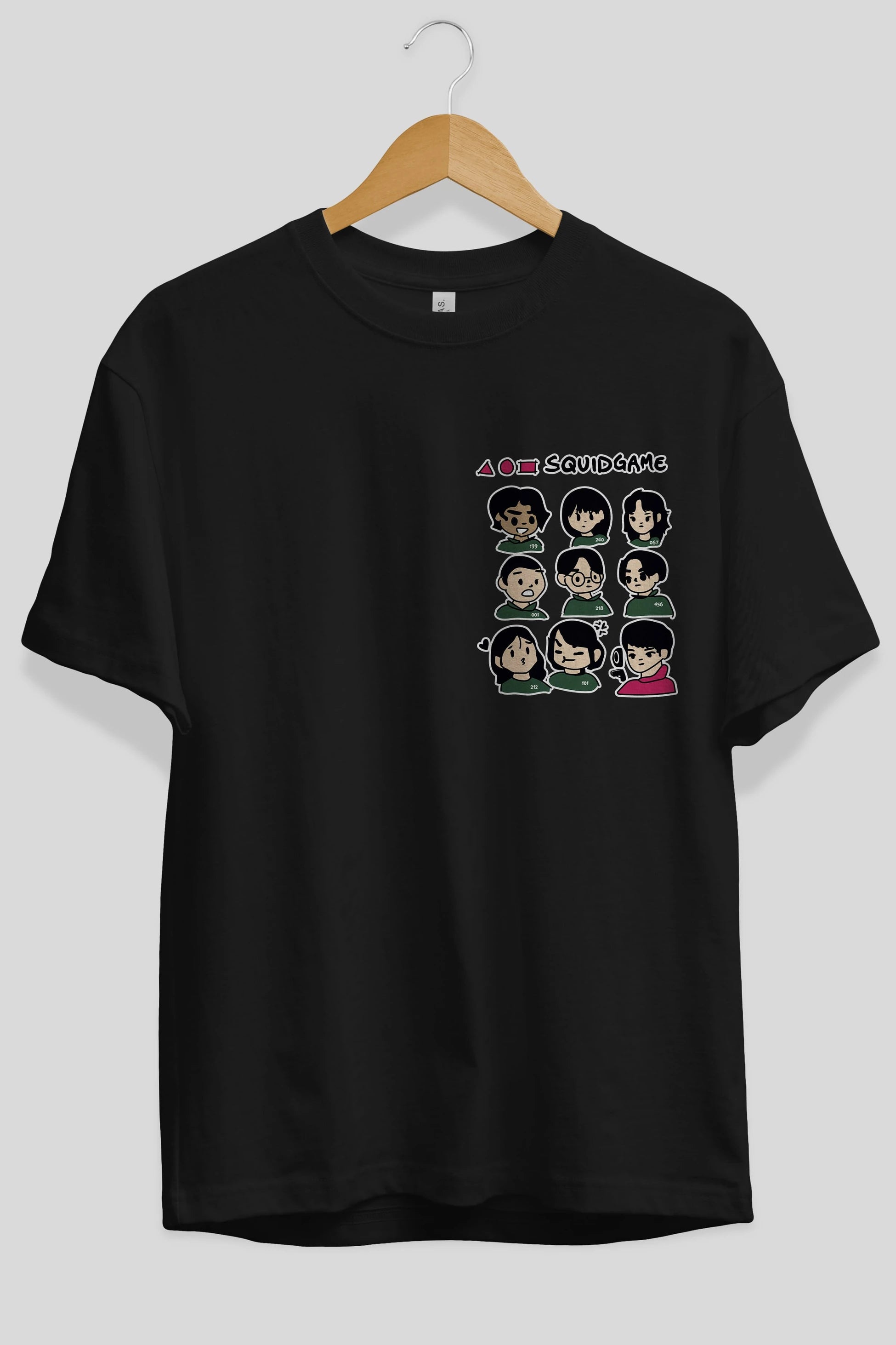 Squid Game (3) Ön Sol Baskılı Oversize t-shirt Erkek Kadın Unisex %100 Pamuk Bisiklet Yaka tişort