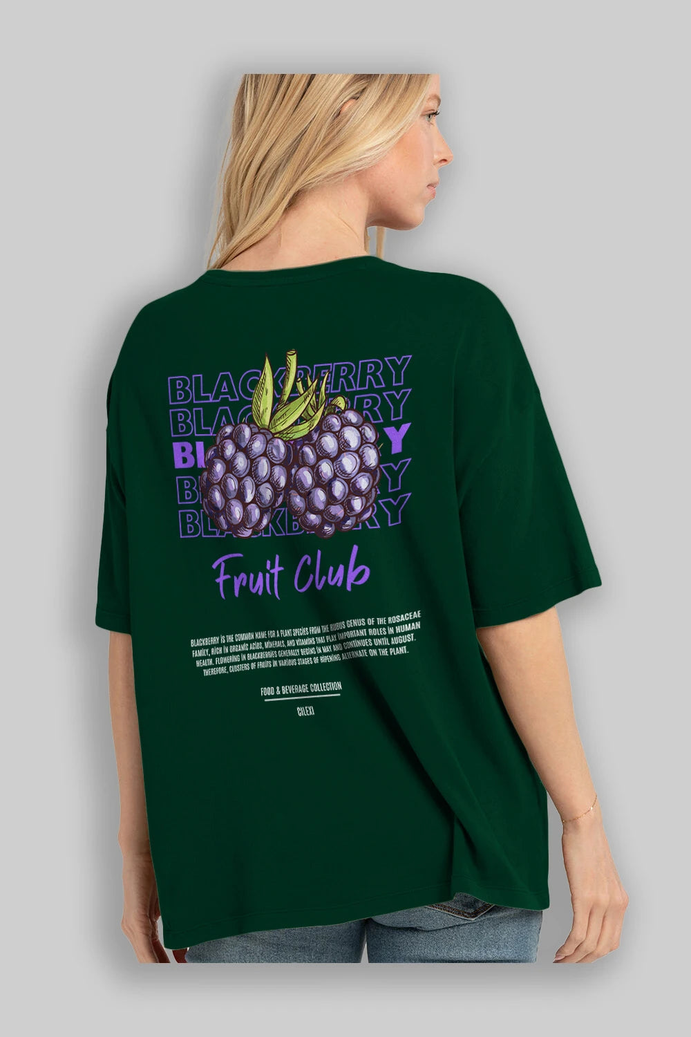 Blackberry Arka Baskılı Oversize t-shirt Erkek Kadın Pamuk Bisiklet Yaka tişort