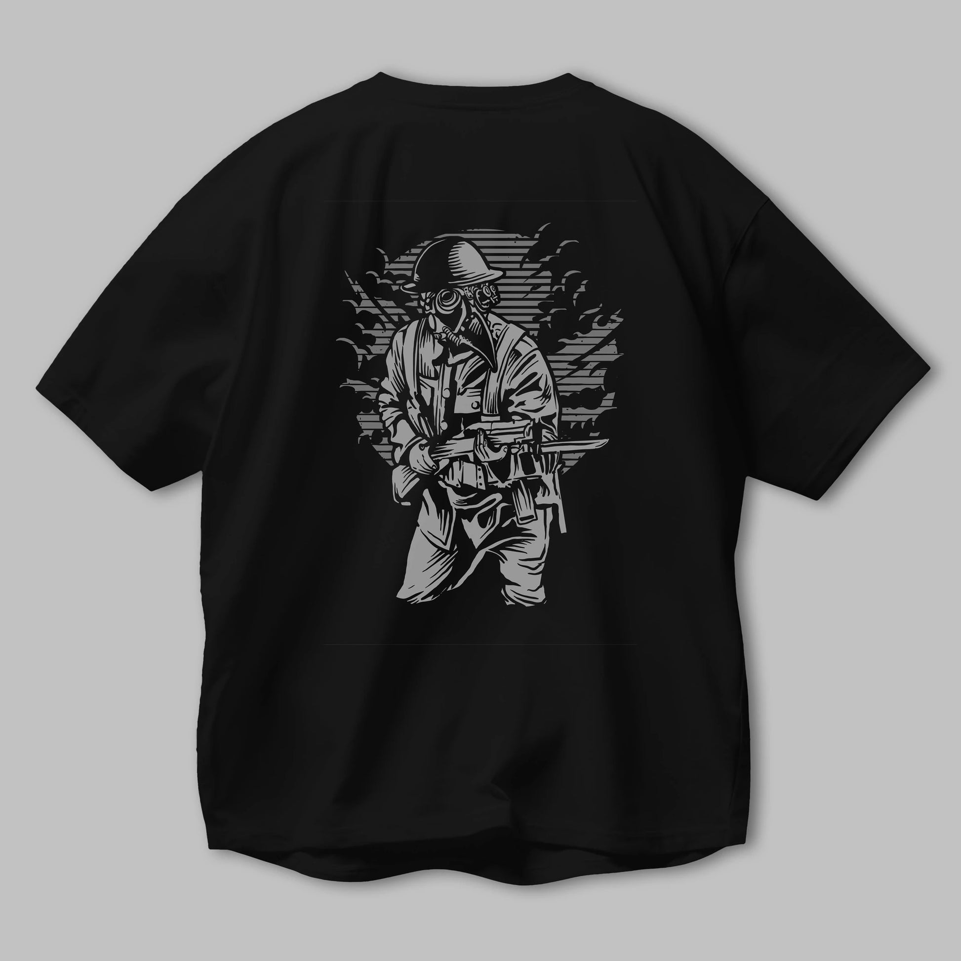Steampunk Style Soldier Arka Baskılı Oversize t-shirt Erkek Kadın Unisex %100 Pamuk