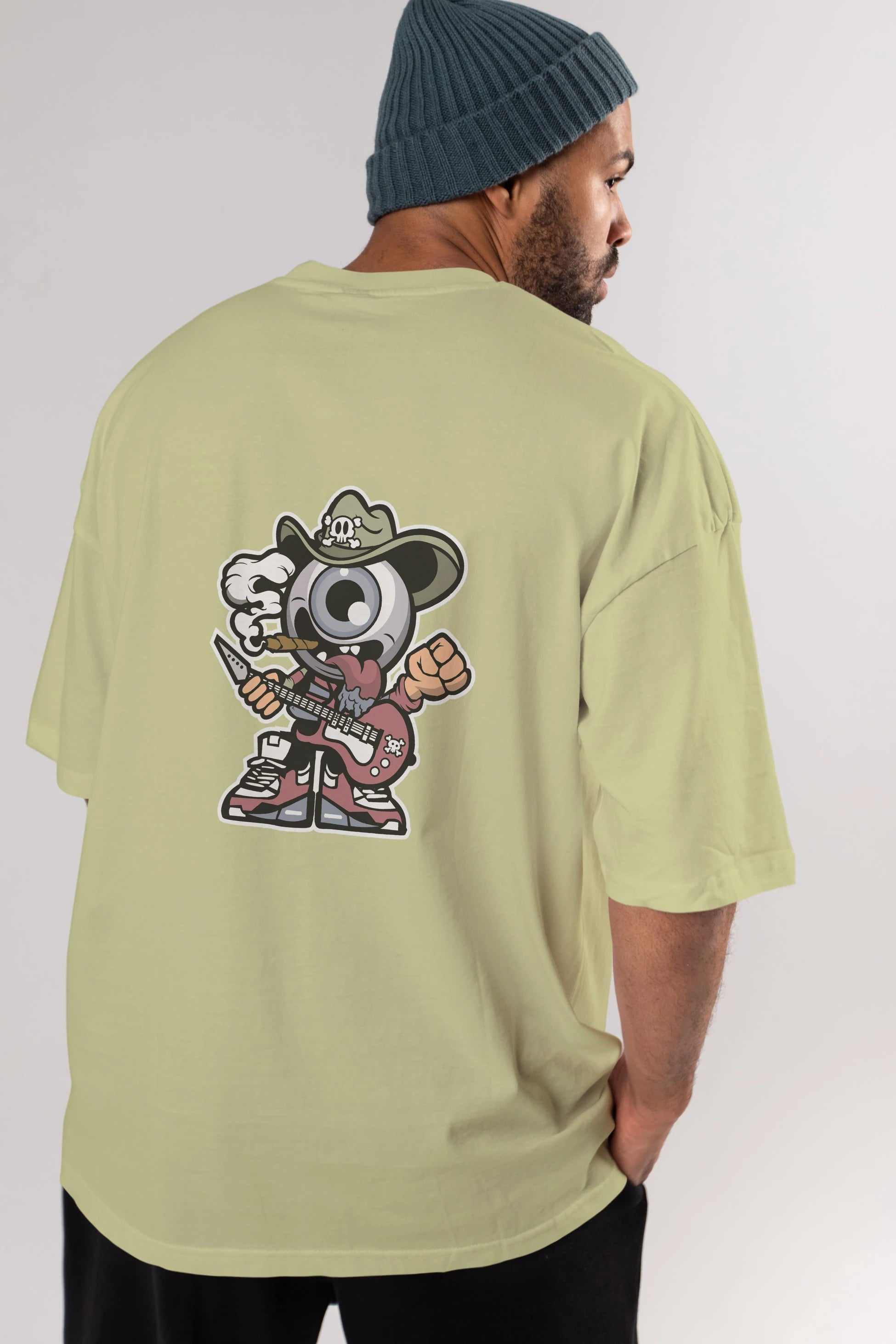 Eyeball Rockstar Cowboy Arka Baskılı Oversize t-shirt Erkek Kadın Unisex %100 Pamuk tişort