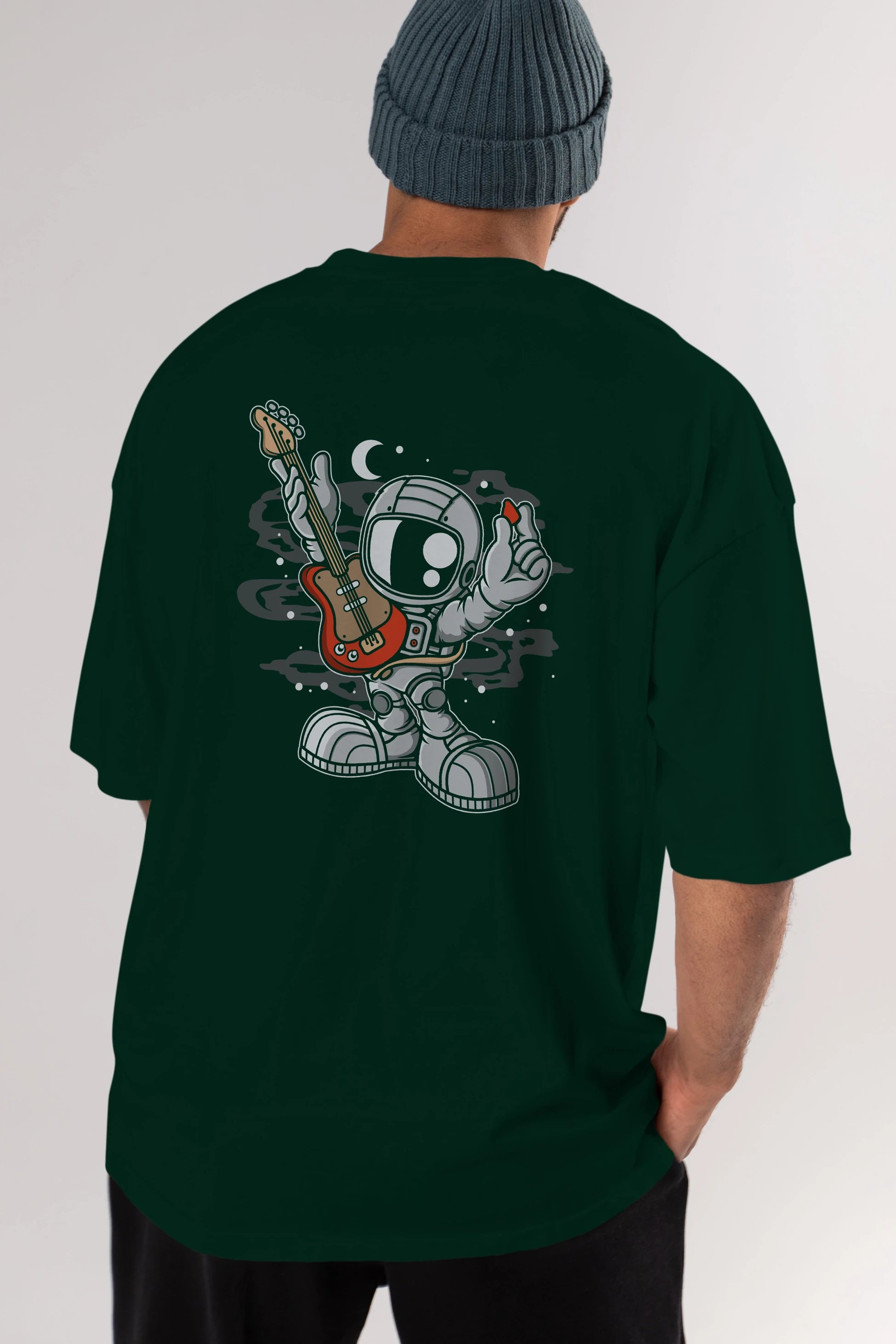 Astronaut Guitar Arka Baskılı Oversize t-shirt Erkek Kadın Unisex