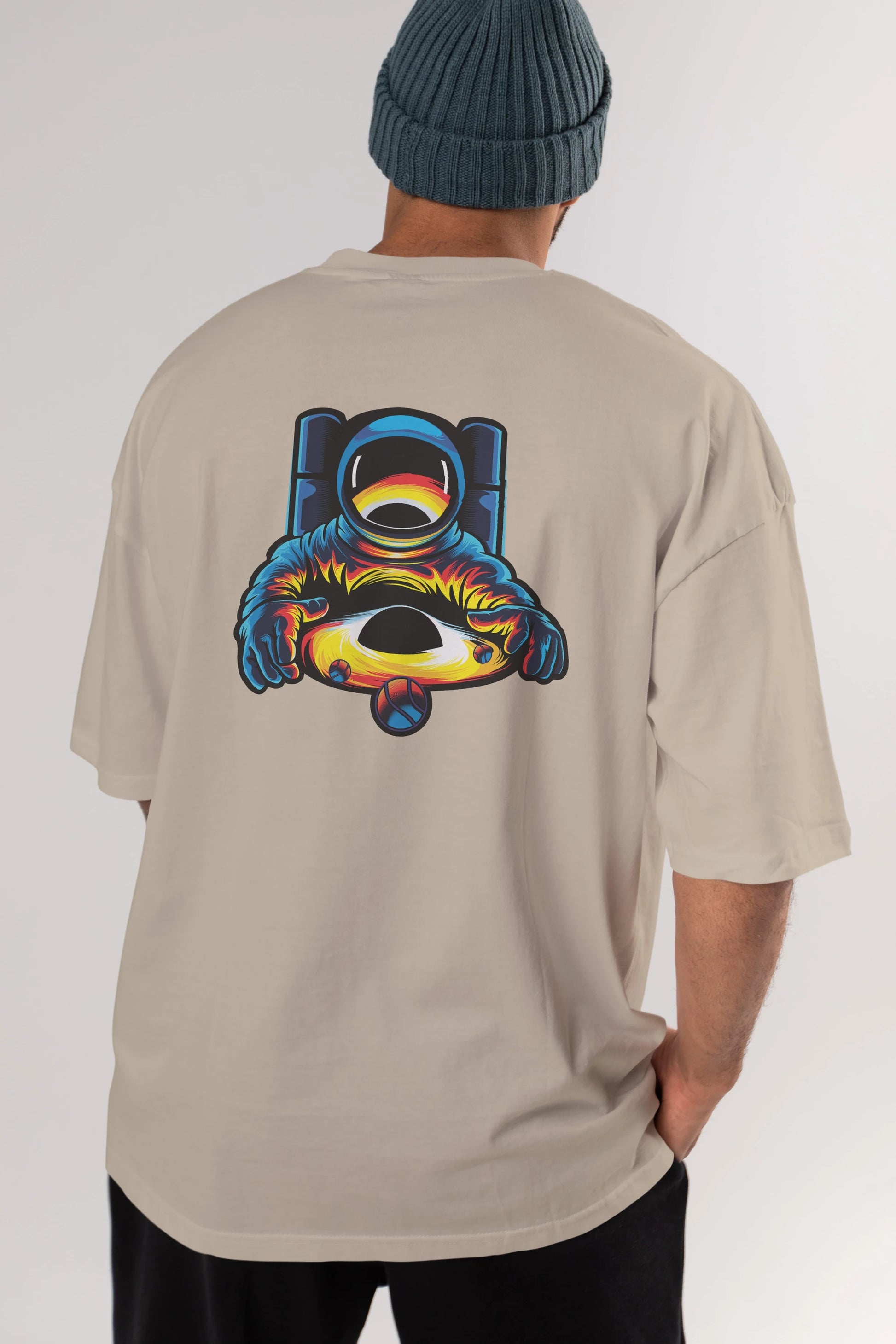 Astronaut & Black Hole Arka Baskılı Oversize t-shirt Erkek Kadın Unisex