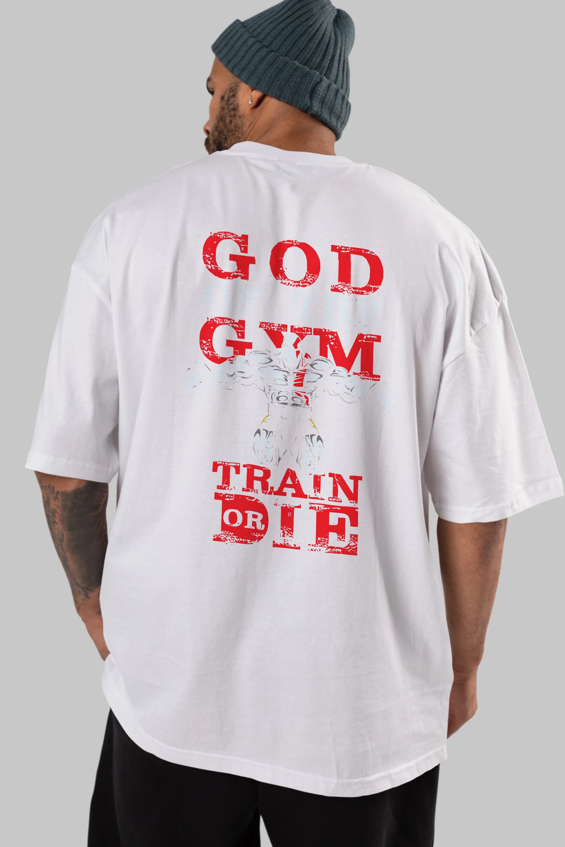 God of The GYM Arka Baskılı Oversize t-shirt Erkek Kadın Unisex %100 Pamuk Bisiklet Yaka tişort