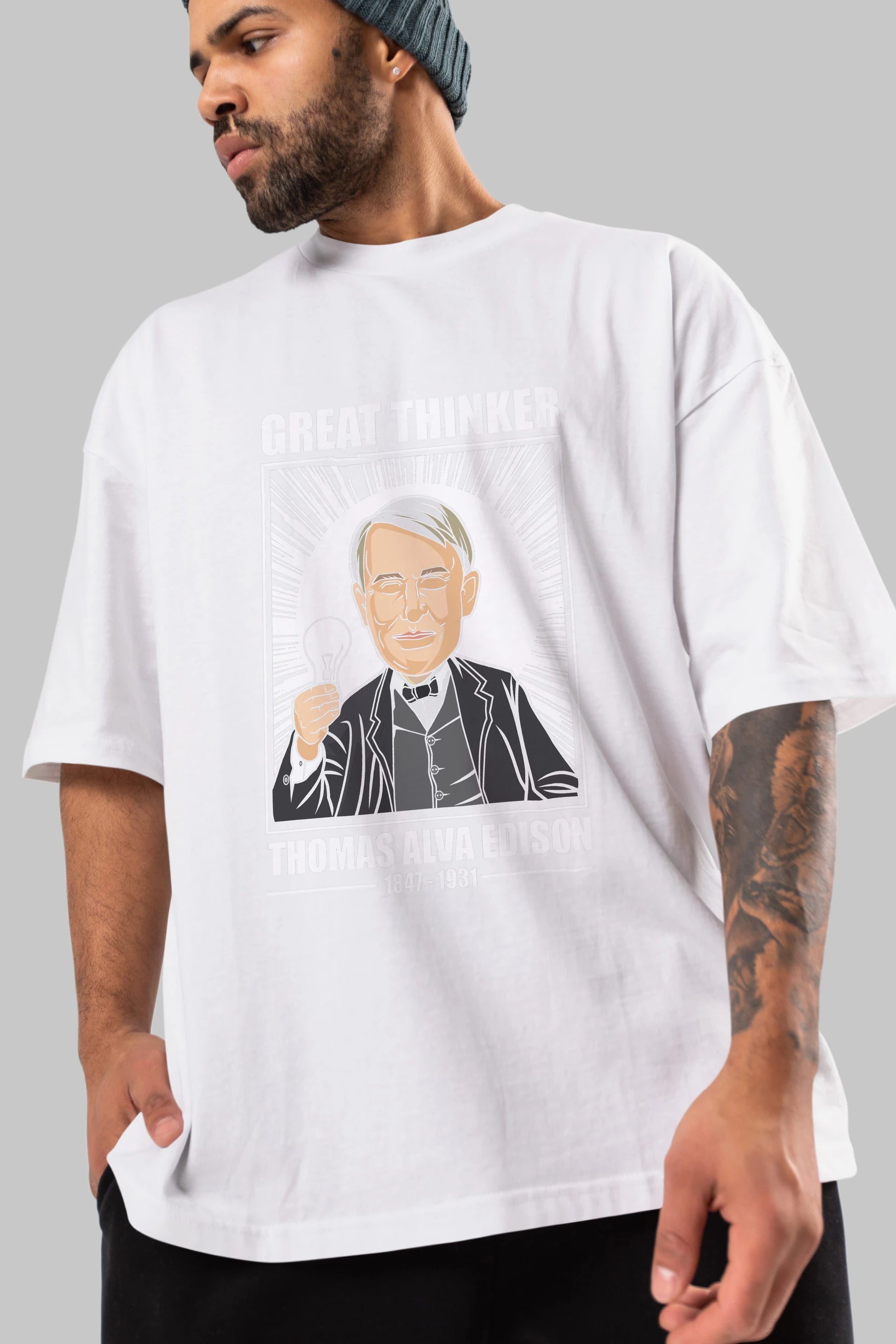 Thomas Alfa Edison Ön Baskılı Oversize t-shirt Erkek Kadın Unisex %100 Pamuk tişort
