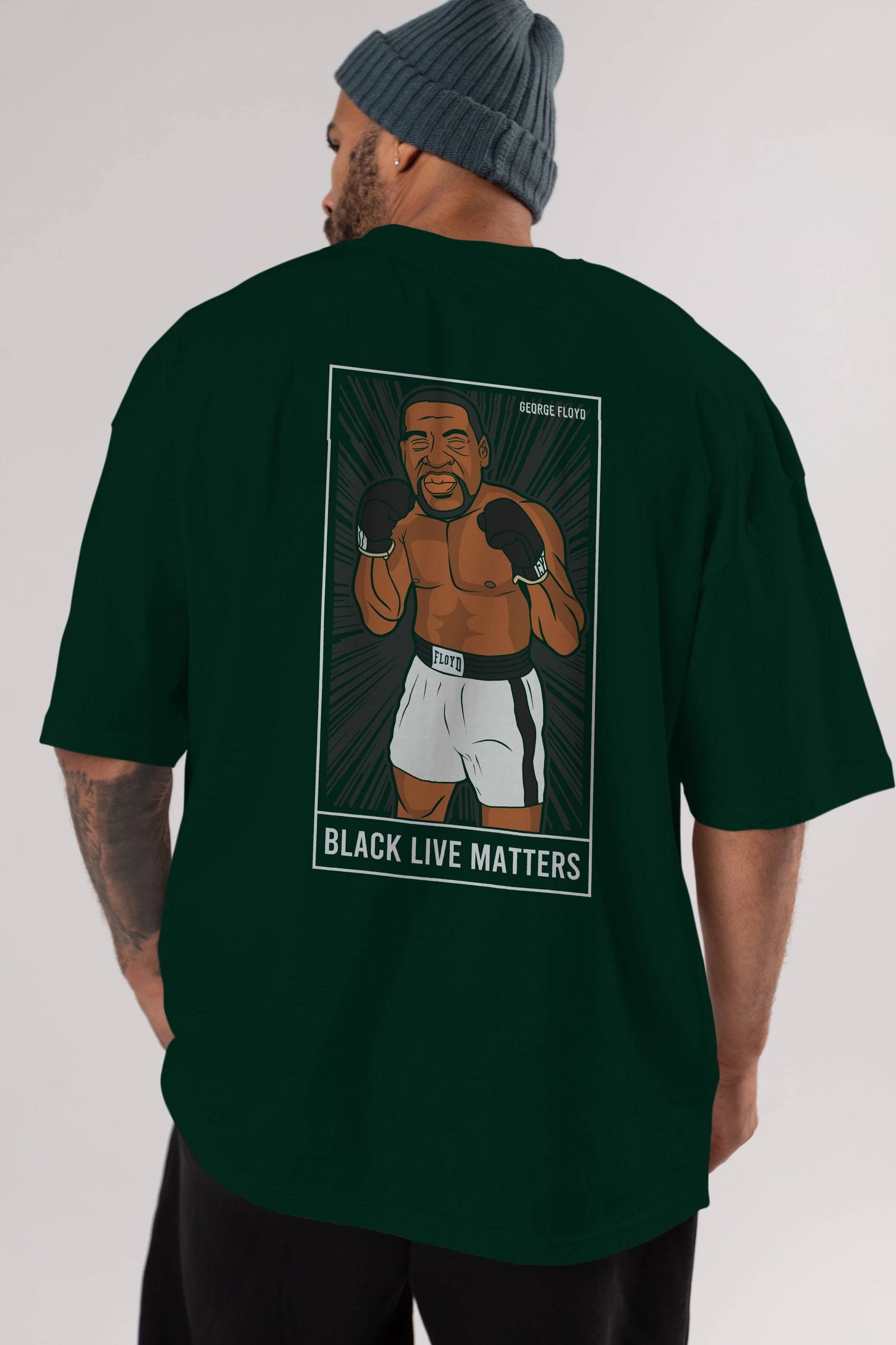George Floyd Boxer Arka Baskılı Oversize t-shirt Erkek Kadın Unisex %100 Pamuk tişort