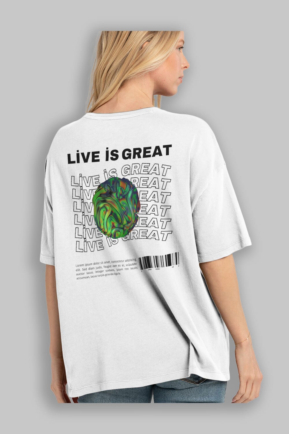 Live is Great Yazılı Arka Baskılı Oversize t-shirt Erkek Kadın Unisex