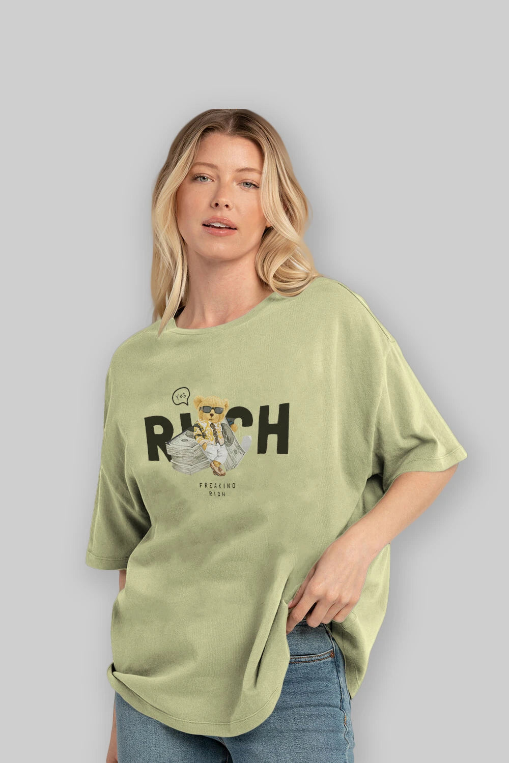 Teddy Bear Freakıng Rich Ön Baskılı Oversize t-shirt Erkek Kadın Unisex %100 Pamuk