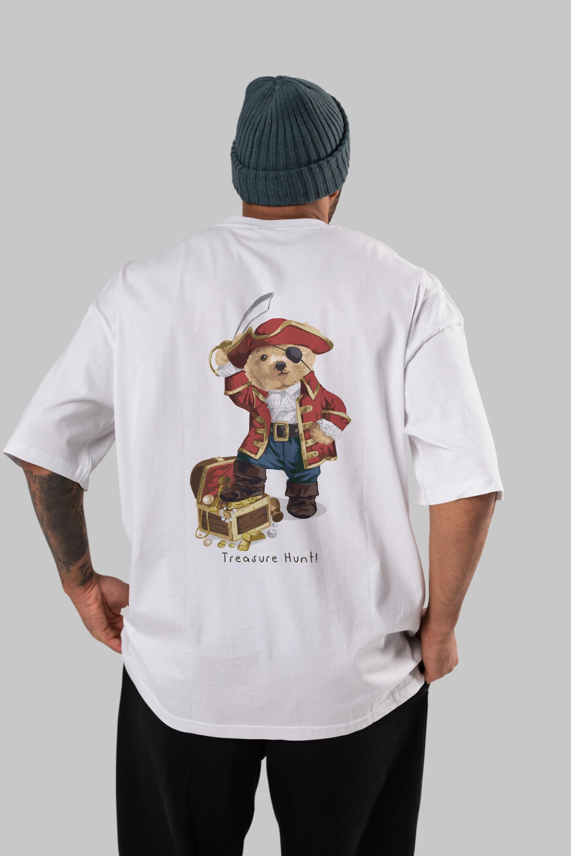 Teddy Bear Treasure Hunt Arka Baskılı Oversize t-shirt Erkek Kadın Unisex %100 Pamuk