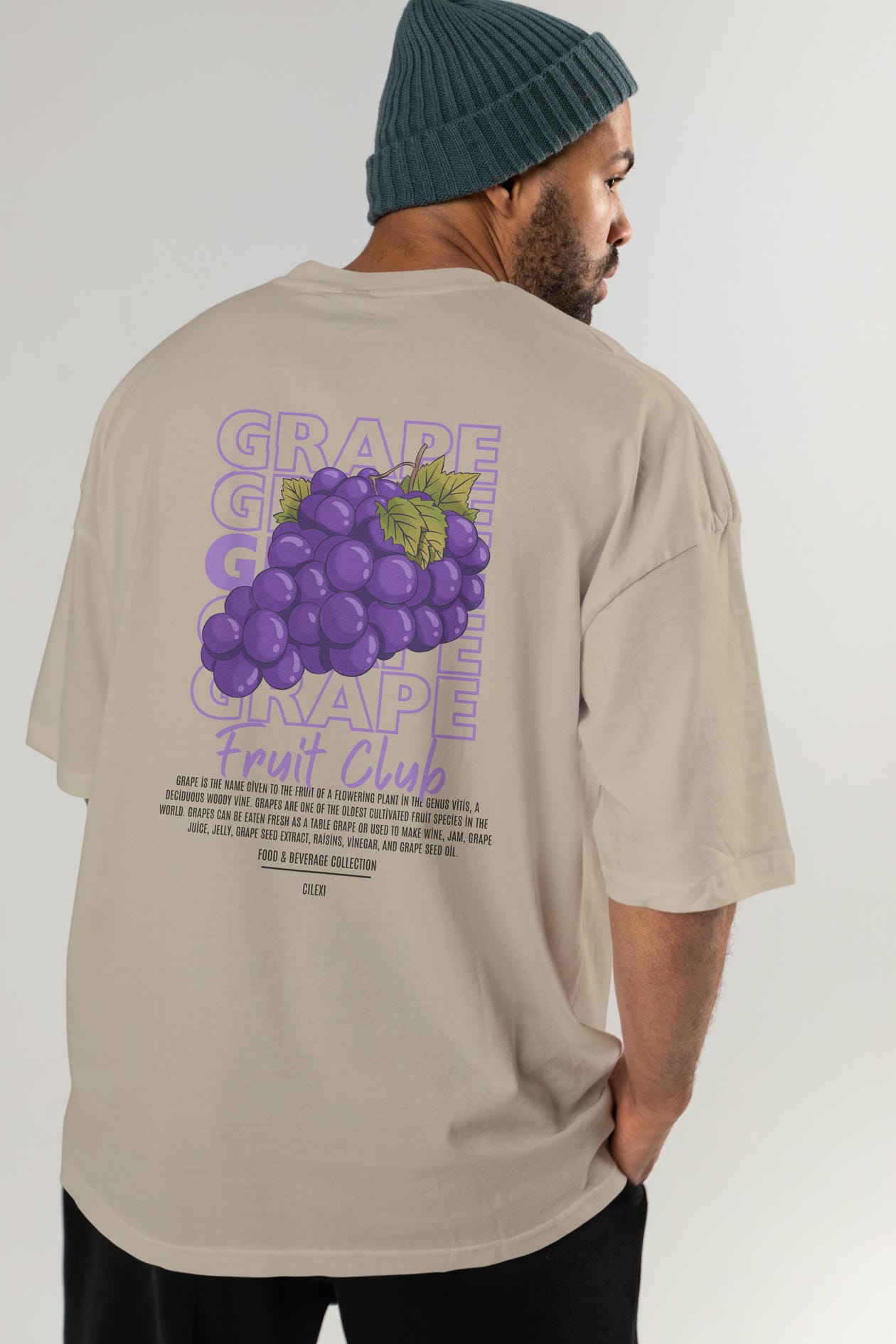 Grape Arka Baskılı Oversize t-shirt Erkek Kadın Pamuk Bisiklet Yaka tişort
