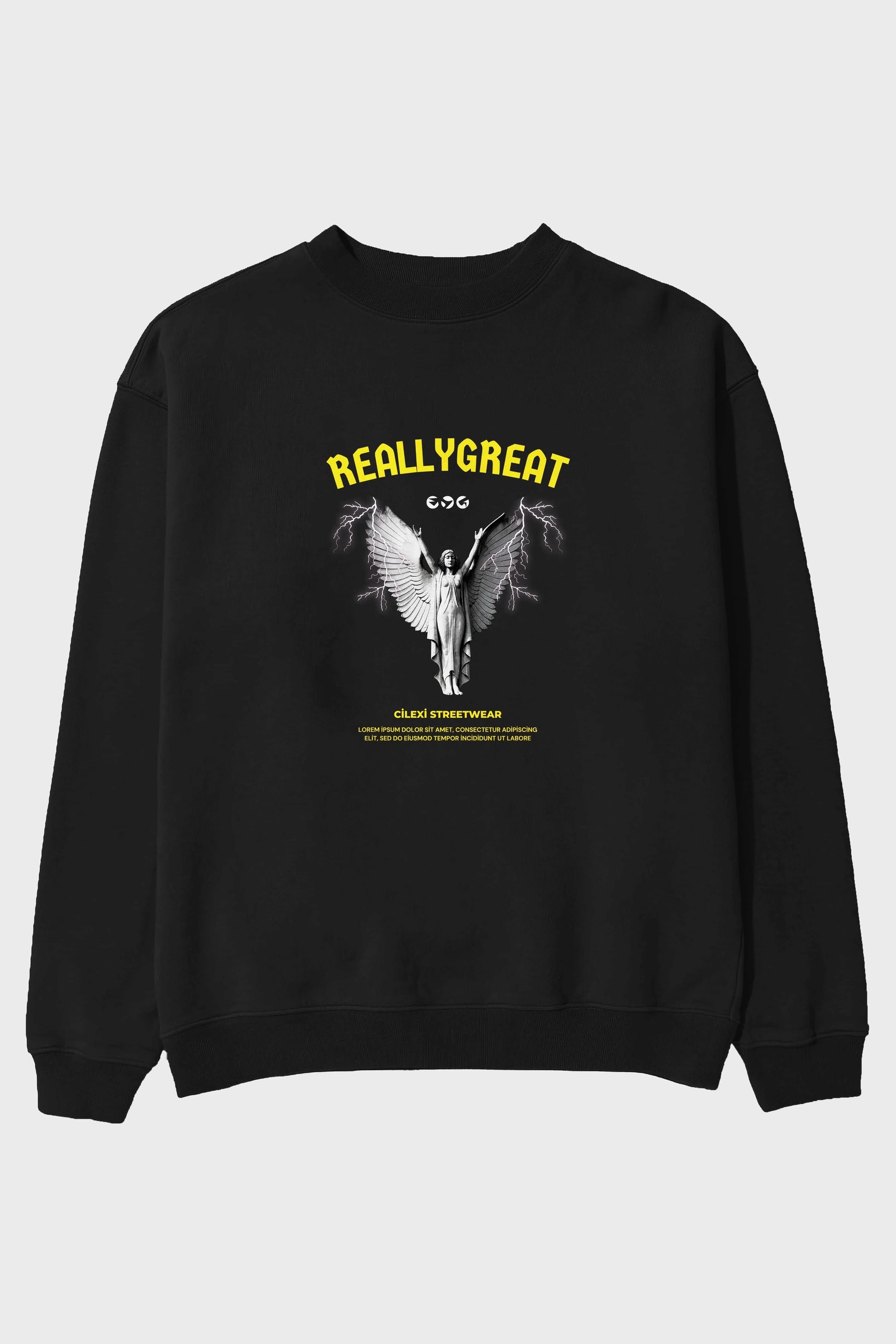 Reallygreat Angel Ön Baskılı Oversize Sweatshirt Erkek Kadın Unisex