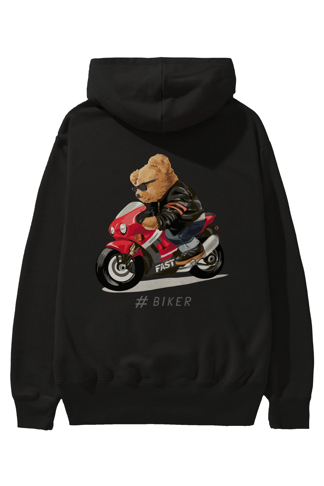 Teddy Bear Biker Arka Baskılı Hoodie Oversize Kapüşonlu Sweatshirt Erkek Kadın Unisex