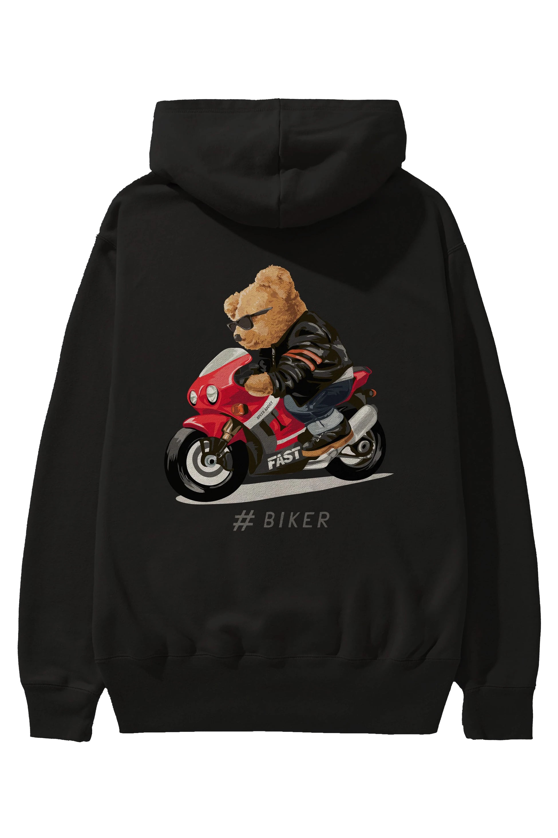 Teddy Bear Biker Arka Baskılı Hoodie Oversize Kapüşonlu Sweatshirt Erkek Kadın Unisex