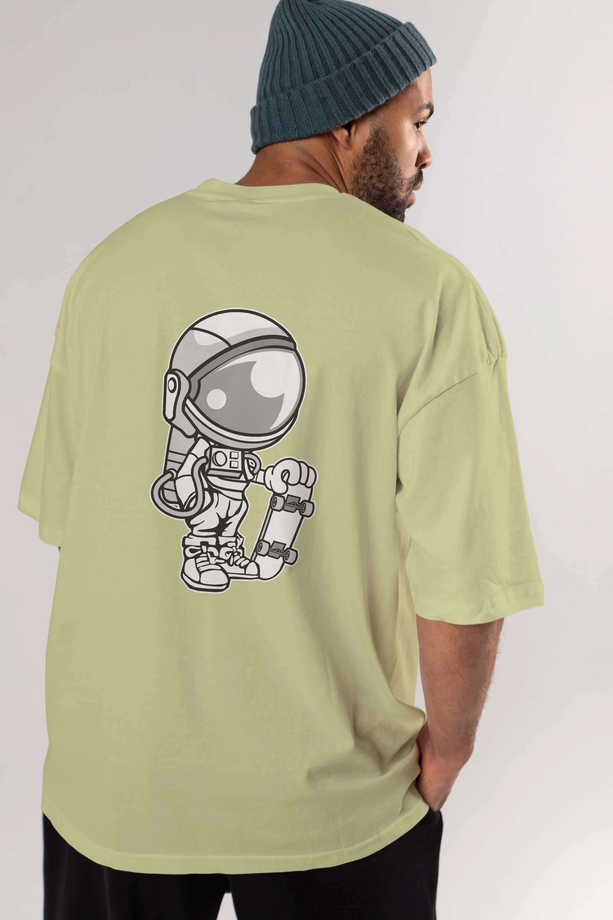 Astronaut Skaterboy Arka Baskılı Oversize t-shirt Erkek Kadın Unisex %100 Pamuk tişort