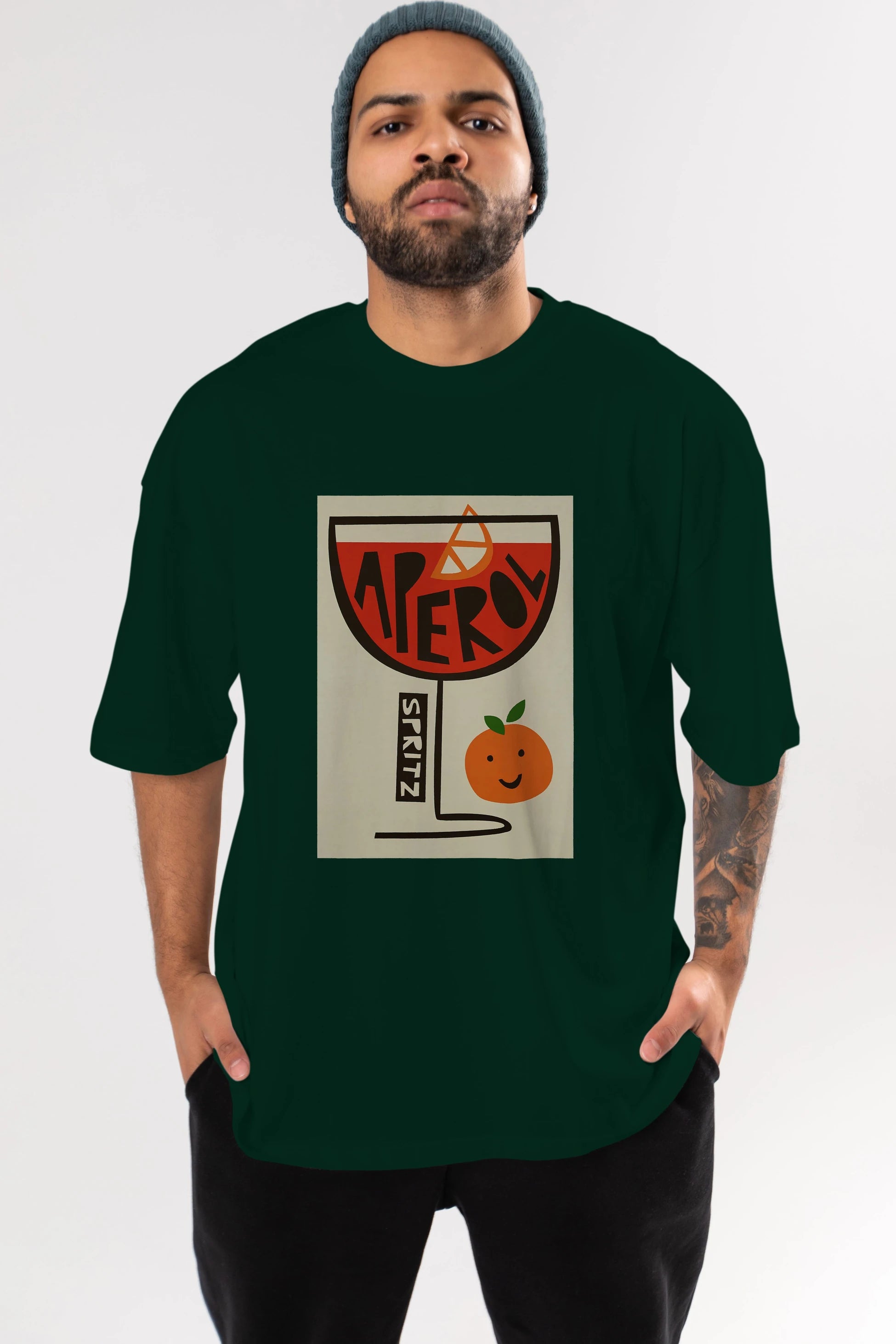 Aperol Spritz 9 Ön Baskılı Oversize t-shirt Erkek Kadın Unisex %100 Pamuk Bisiklet Yaka tişort