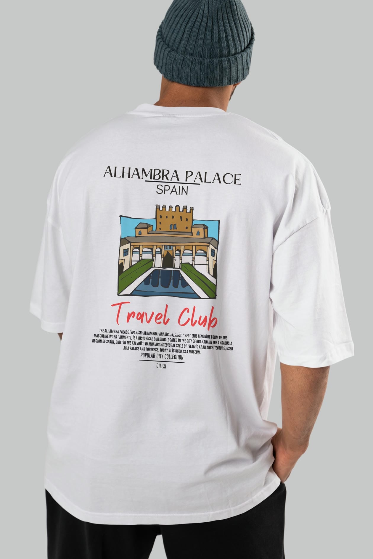 Alhambra Palace Spain Arka Baskılı Oversize t-shirt Erkek Kadın Pamuk Bisiklet Yaka tişort