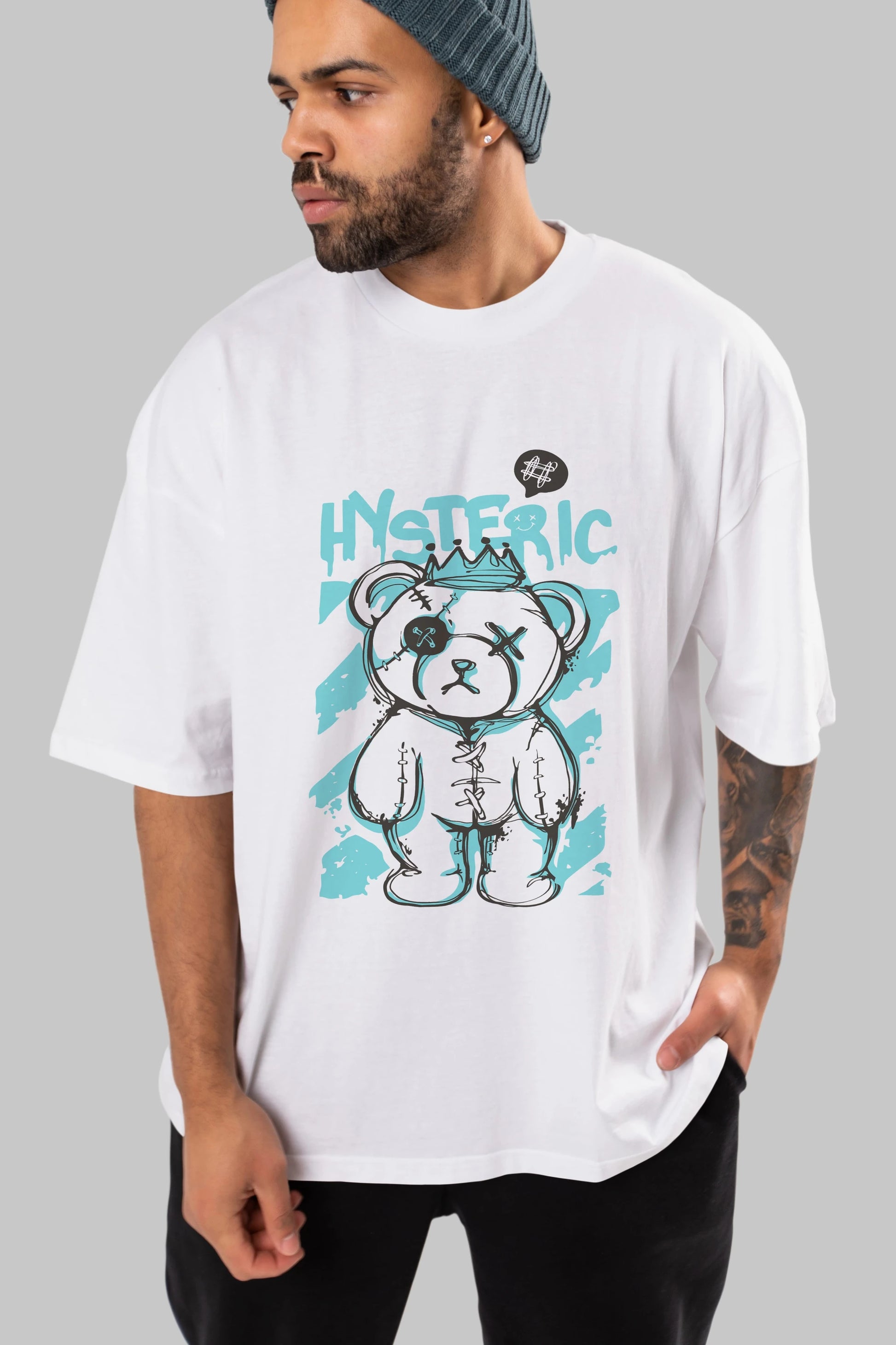 Hysteric Bear Ön Baskılı Oversize t-shirt Erkek Kadın Unisex