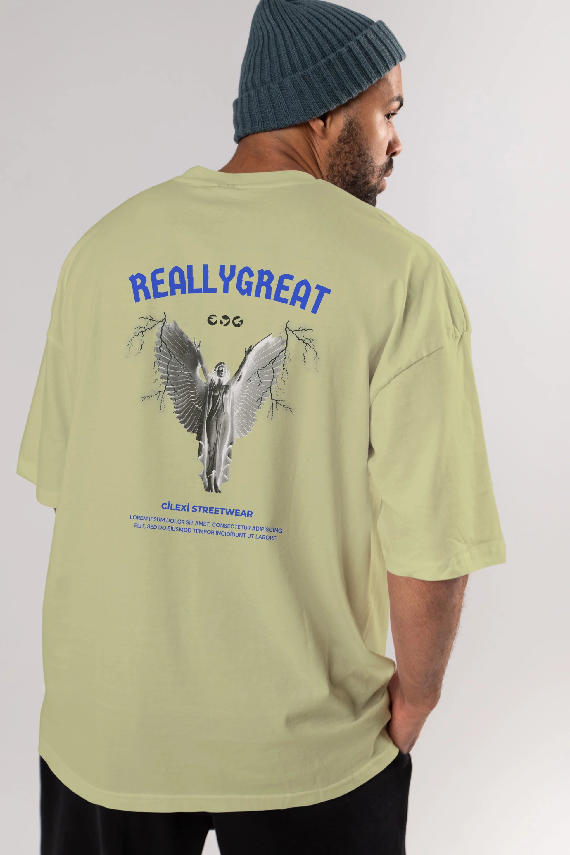 Reallygreat Angel Arka Baskılı Oversize t-shirt Erkek Kadın Unisex