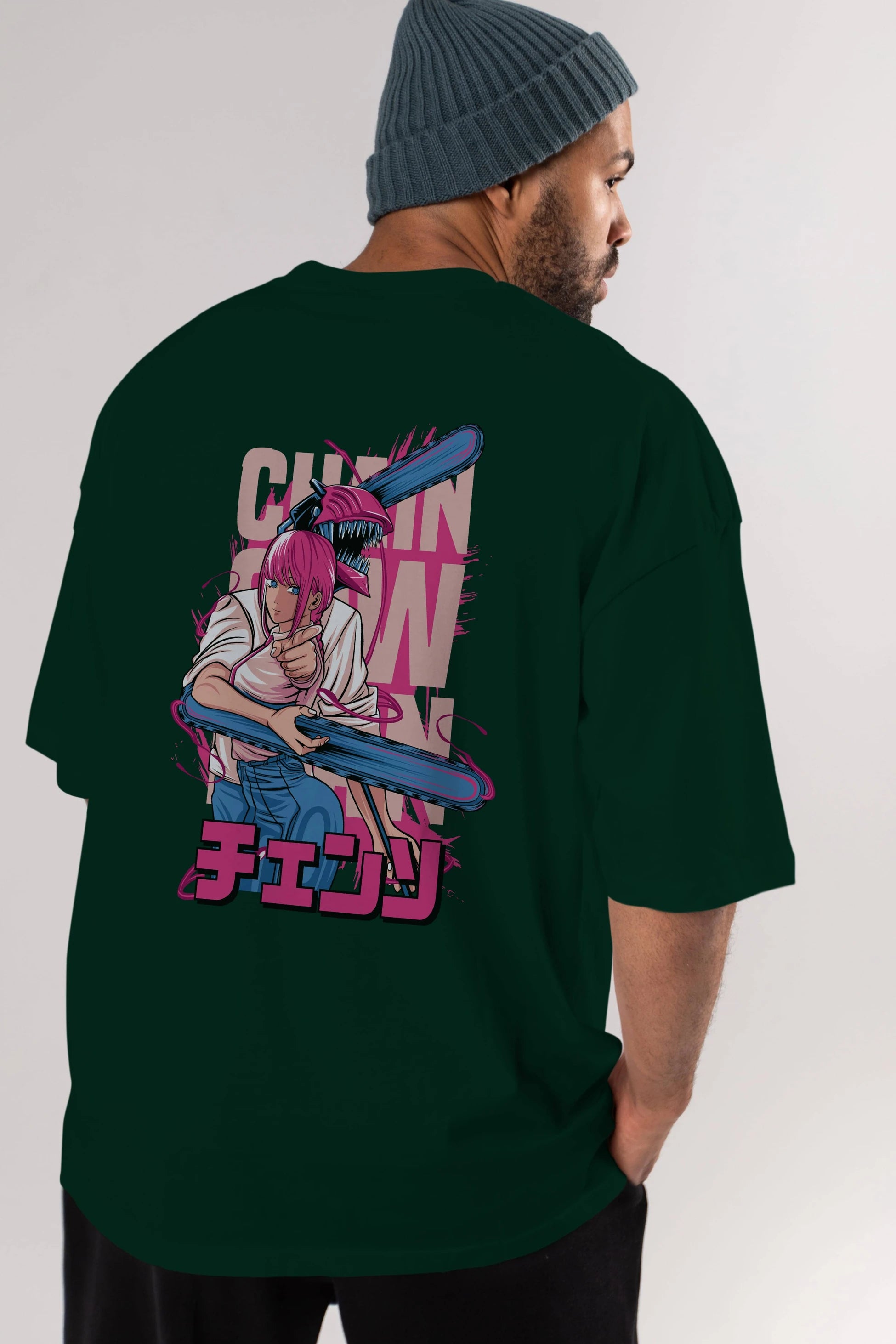 DENJI and MAKIMA Anime Arka Baskılı Oversize t-shirt Erkek Kadın Unisex