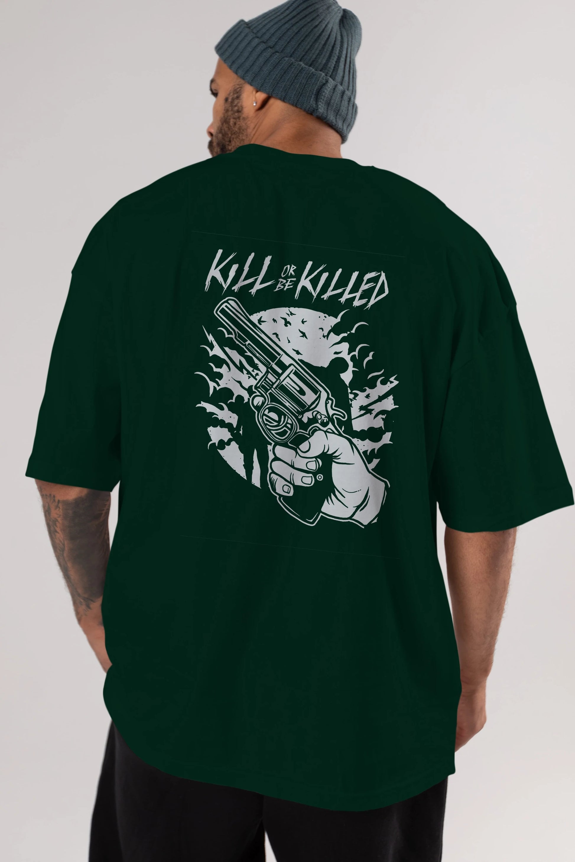 Zombie Shooter Arka Baskılı Oversize t-shirt Erkek Kadın Unisex %100 Pamuk