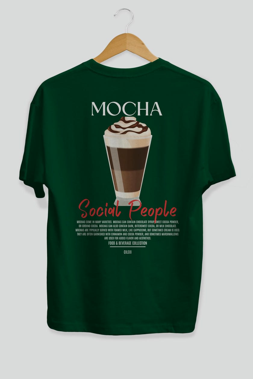 Mocha Kokteyl Serisi Baskılı Oversize t-shirt Erkek Kadın Unisex %100 Pamuk Bisiklet Yaka tişort