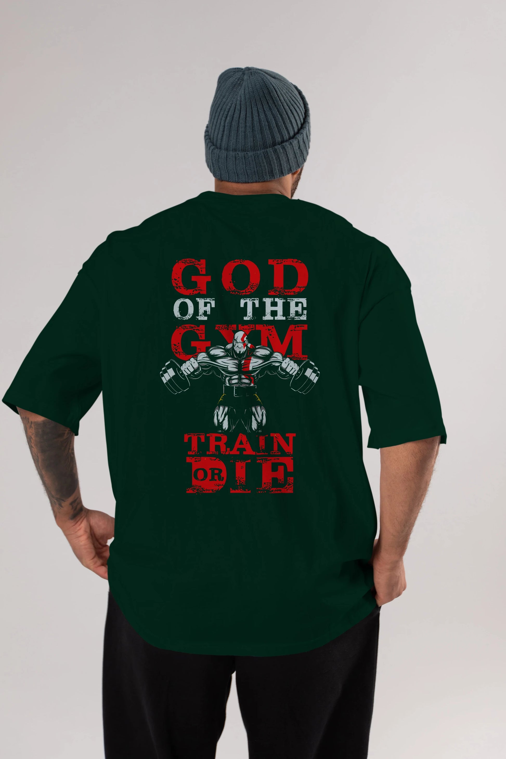 God of The GYM Arka Baskılı Oversize t-shirt Erkek Kadın Unisex %100 Pamuk Bisiklet Yaka tişort