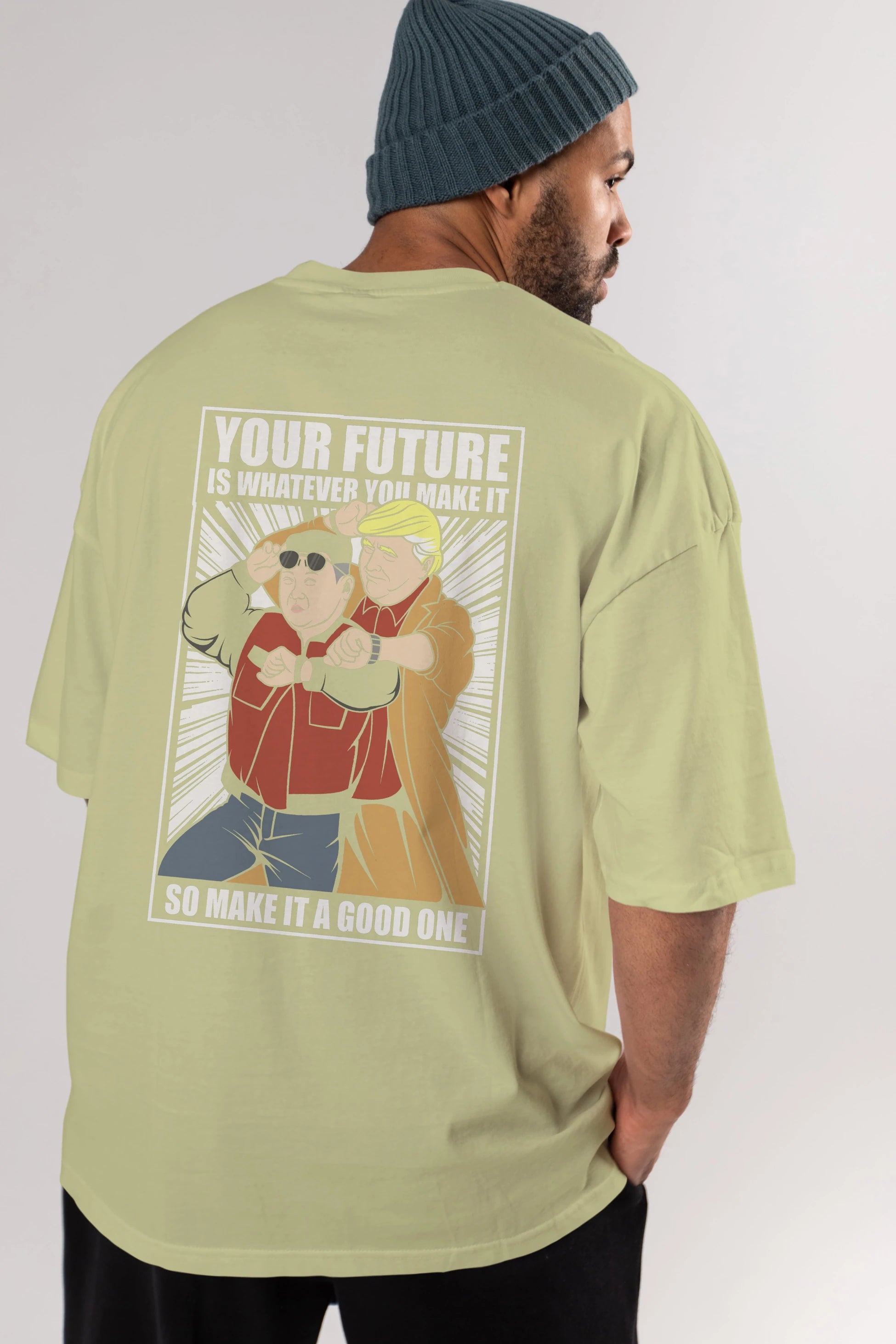 Back To The Future Jong Un Trump Arka Baskılı Oversize t-shirt Erkek Kadın Unisex %100 Pamuk tişort