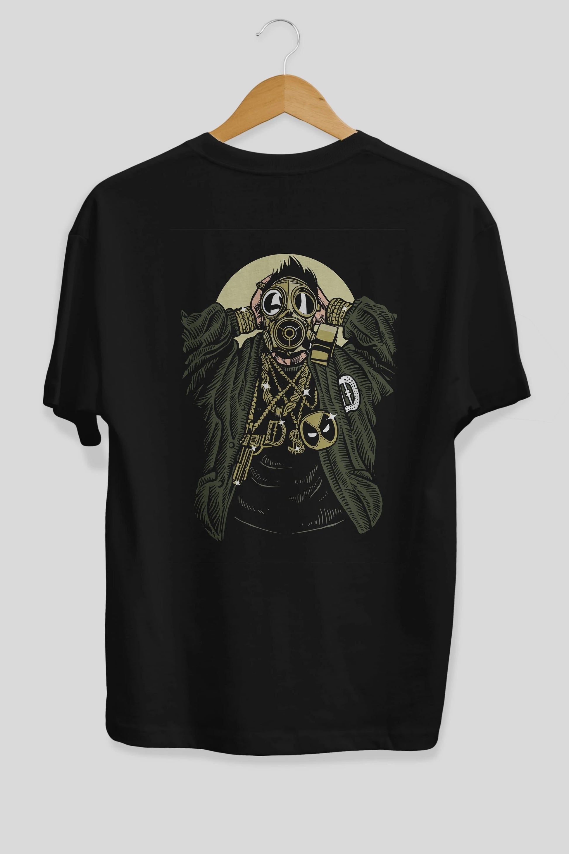 Gasmask Gangsta Arka Baskılı Oversize t-shirt Erkek Kadın Unisex %100 Pamuk