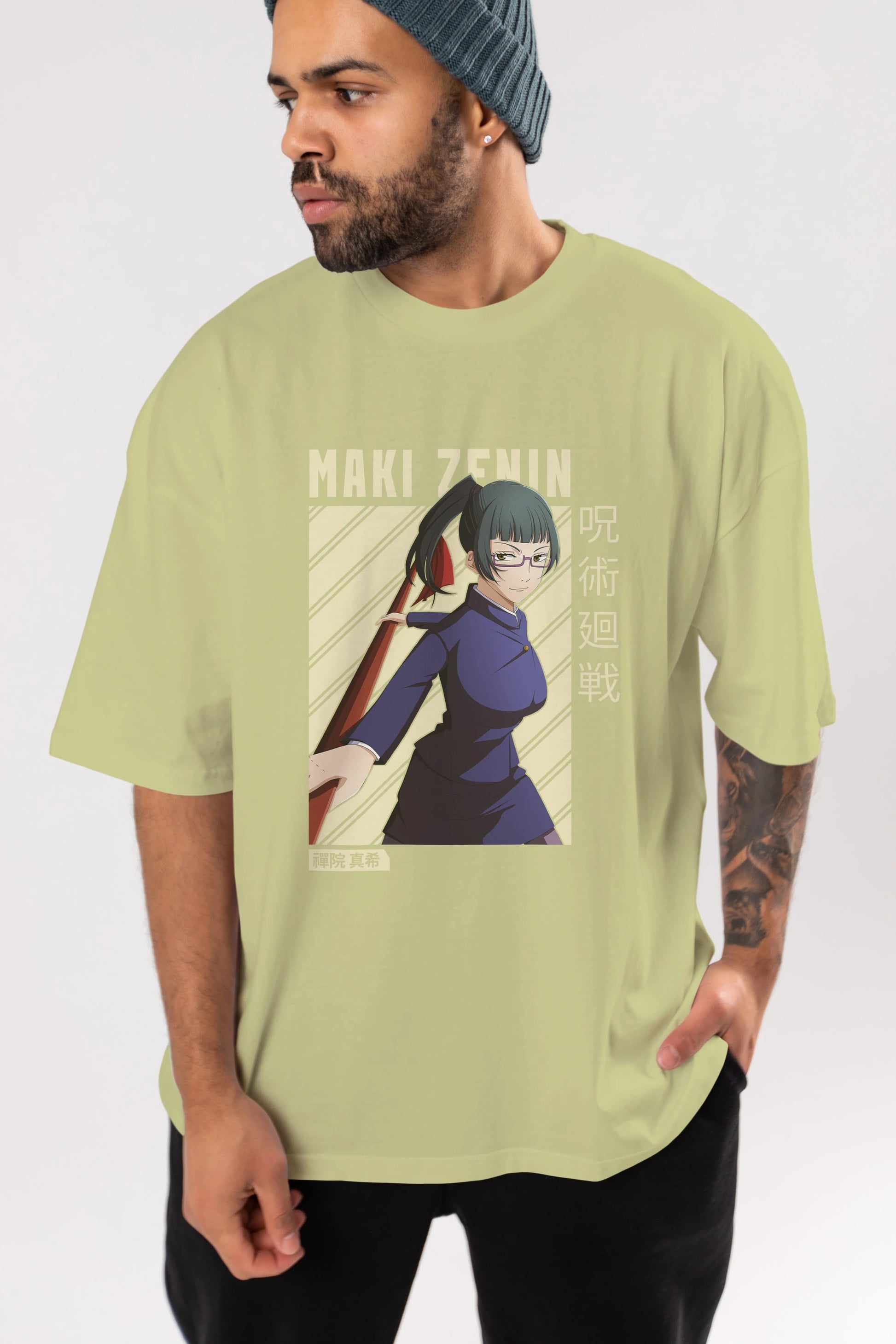 Maki Zenin CHAİNSAWMAN Anime Ön Baskılı Oversize t-shirt %100 pamuk Erkek Kadın Unisex