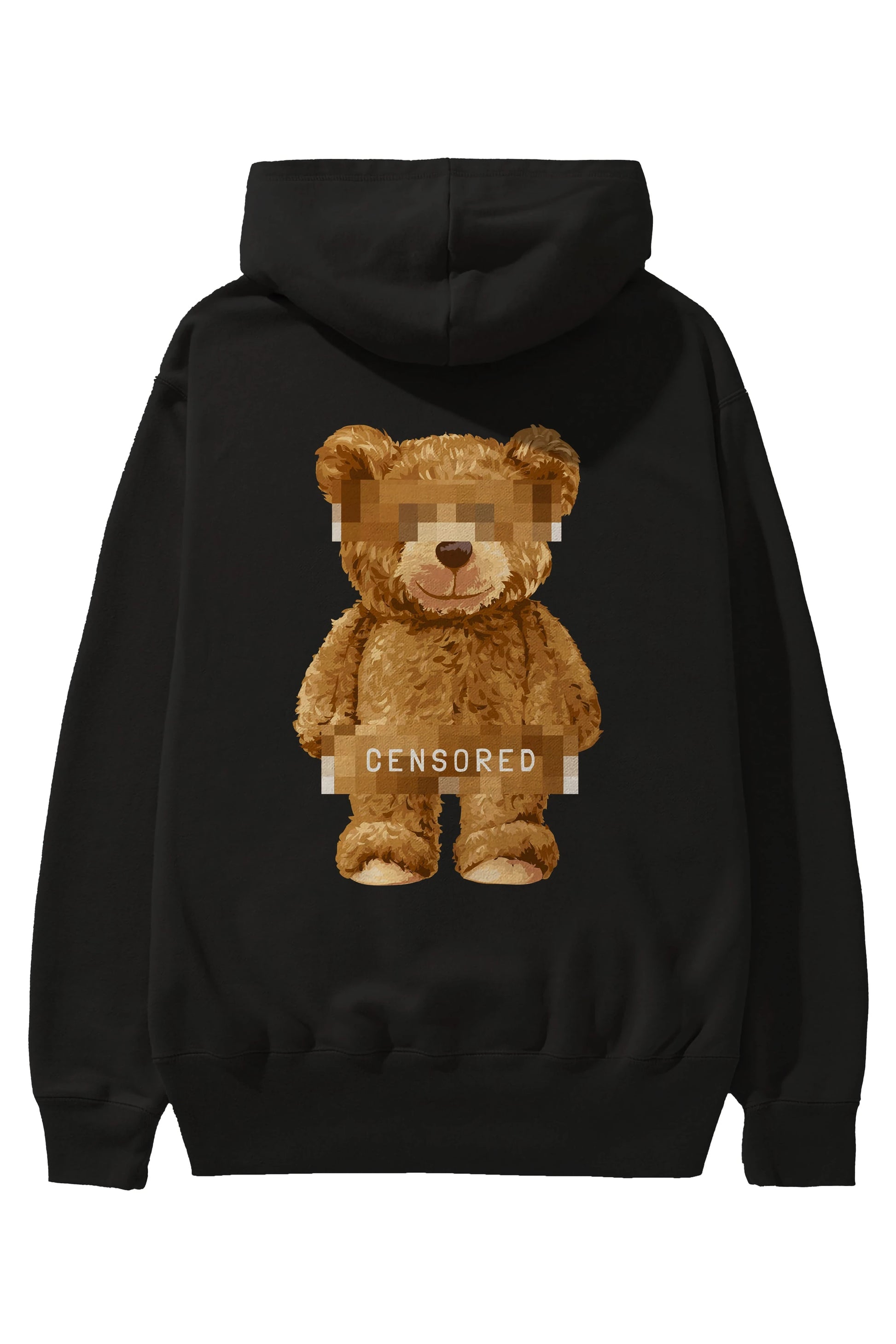 Teddy Bear Censored Arka Baskılı Hoodie Oversize Kapüşonlu Sweatshirt Erkek Kadın Unisex