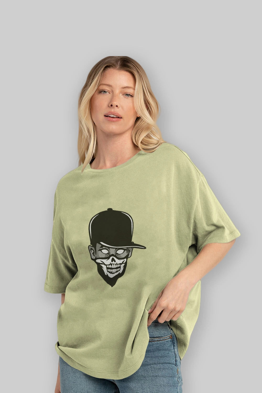 Skull Mask Ön Baskılı Oversize t-shirt Erkek Kadın Unisex %100 Pamuk tişort