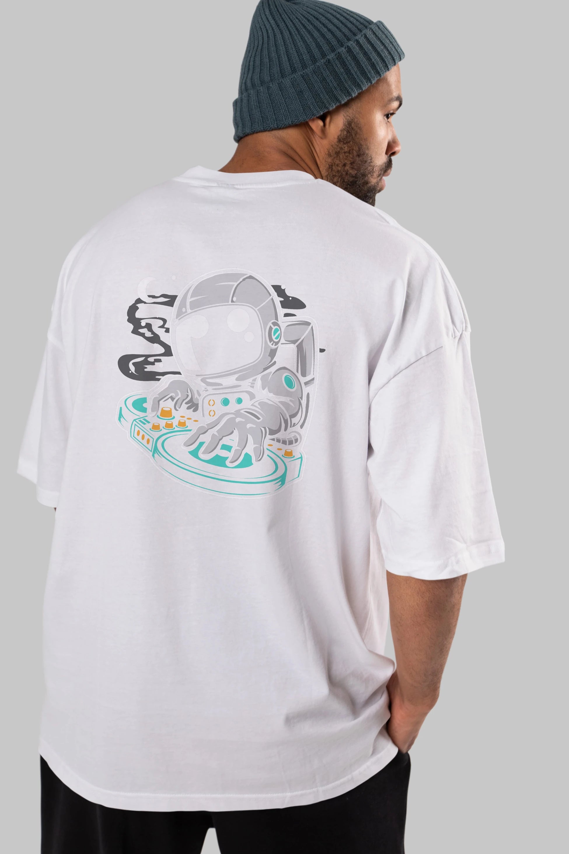 Astronaut DJ Arka Baskılı Oversize t-shirt Erkek Kadın Unisex