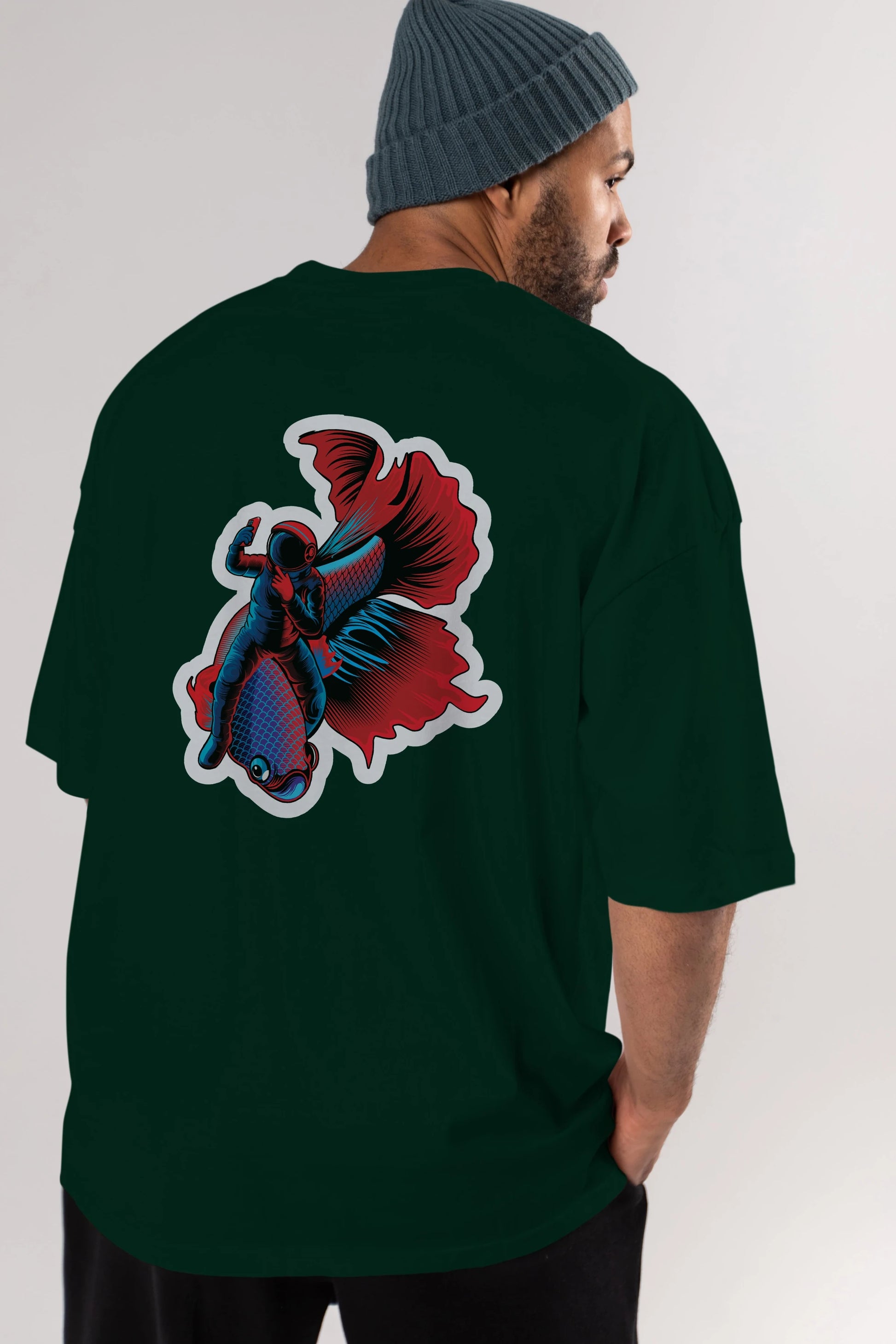 Astrofish selfie sticker Arka Baskılı Oversize t-shirt Erkek Kadın Unisex
