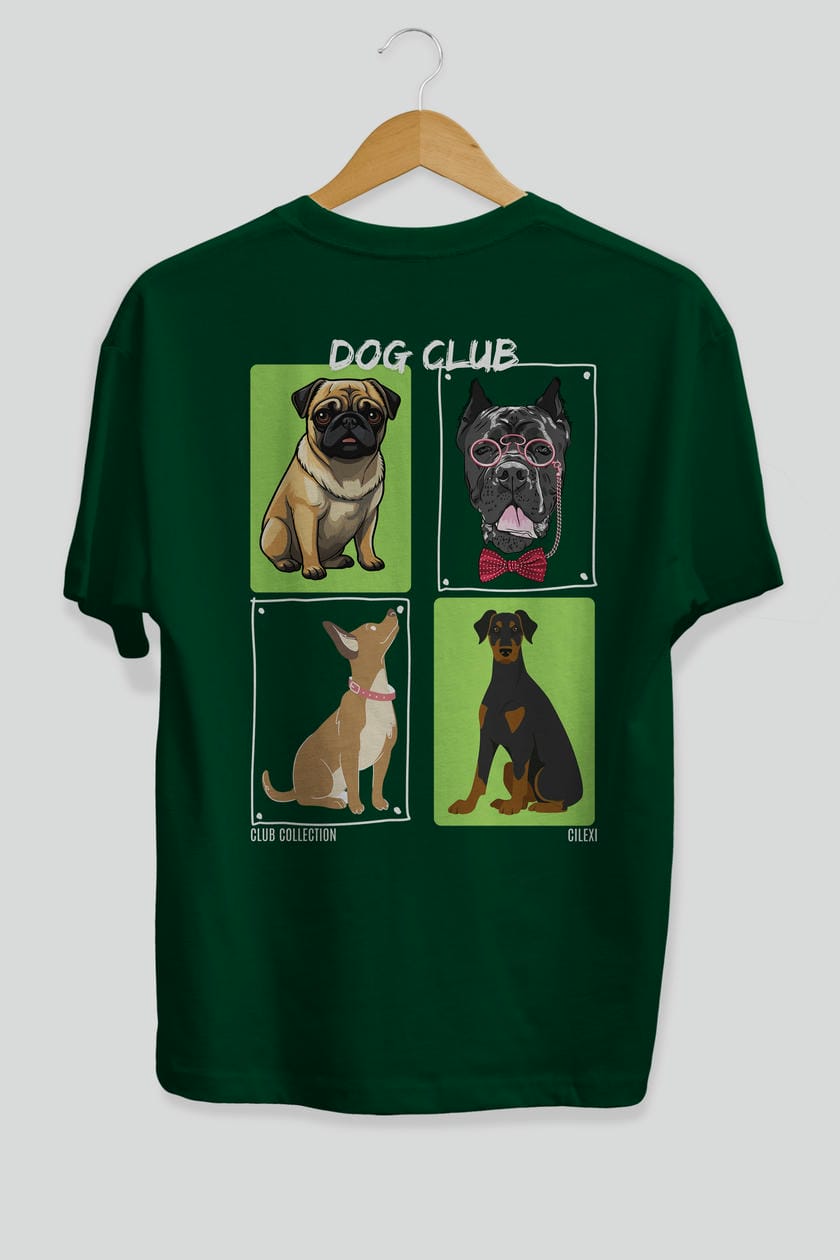 Dog Club Arka Baskılı Oversize t-shirt Erkek Kadın %100 Pamuk Bisiklet Yaka tişort