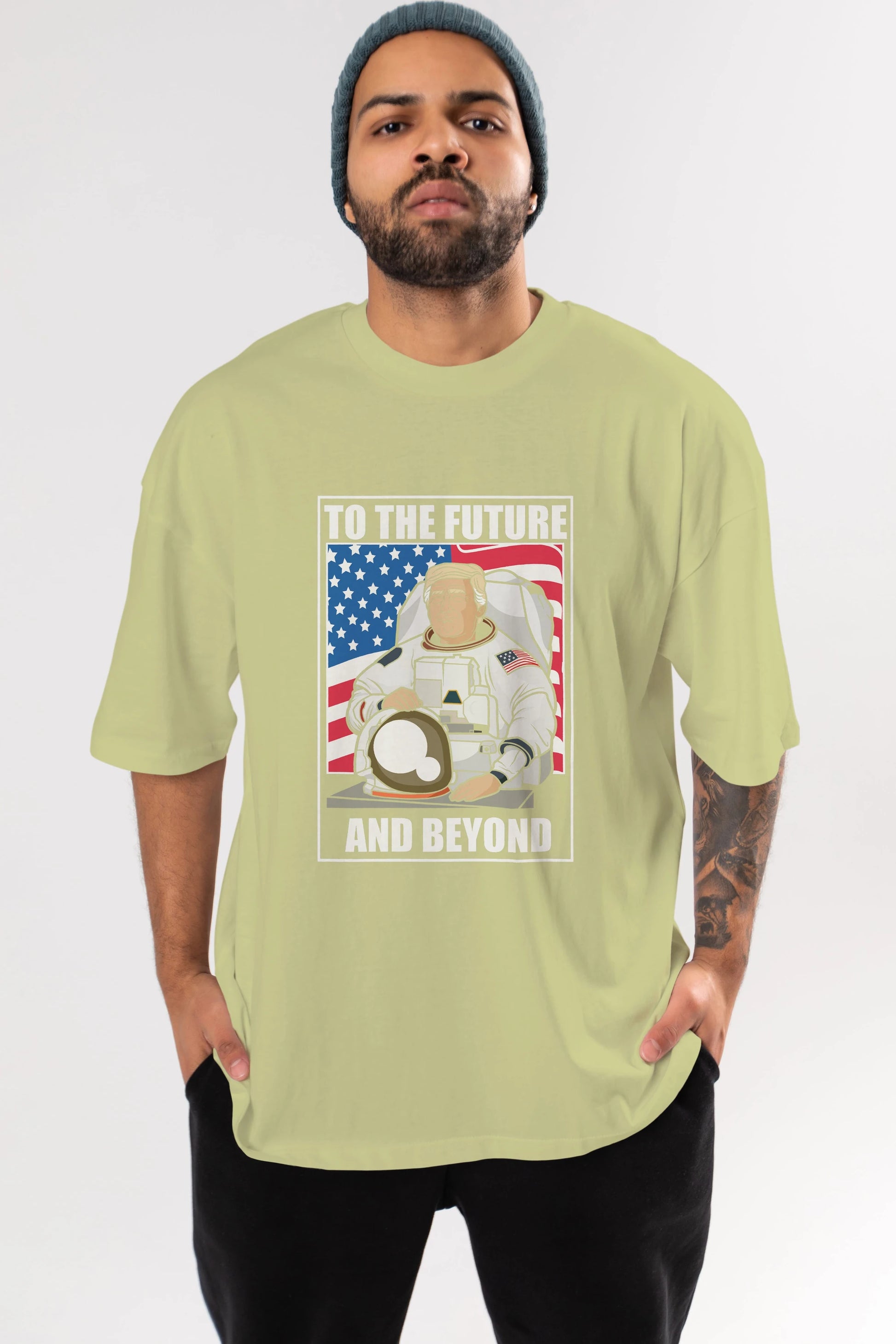 Trumpstronaut Ön Baskılı Oversize t-shirt Erkek Kadın Unisex %100 Pamuk tişort