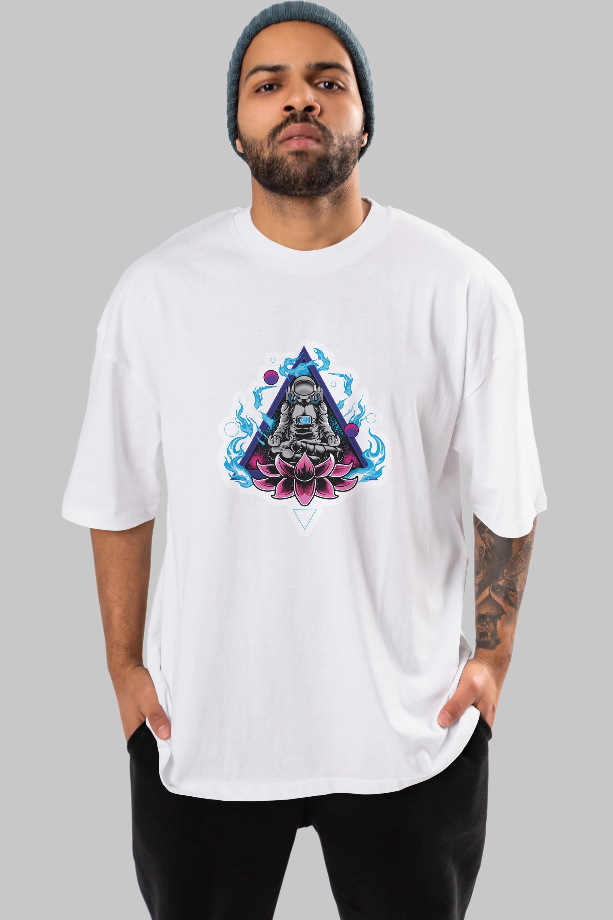 Astronaut Meditation Sticker Ön Baskılı Oversize t-shirt Erkek Kadın Unisex